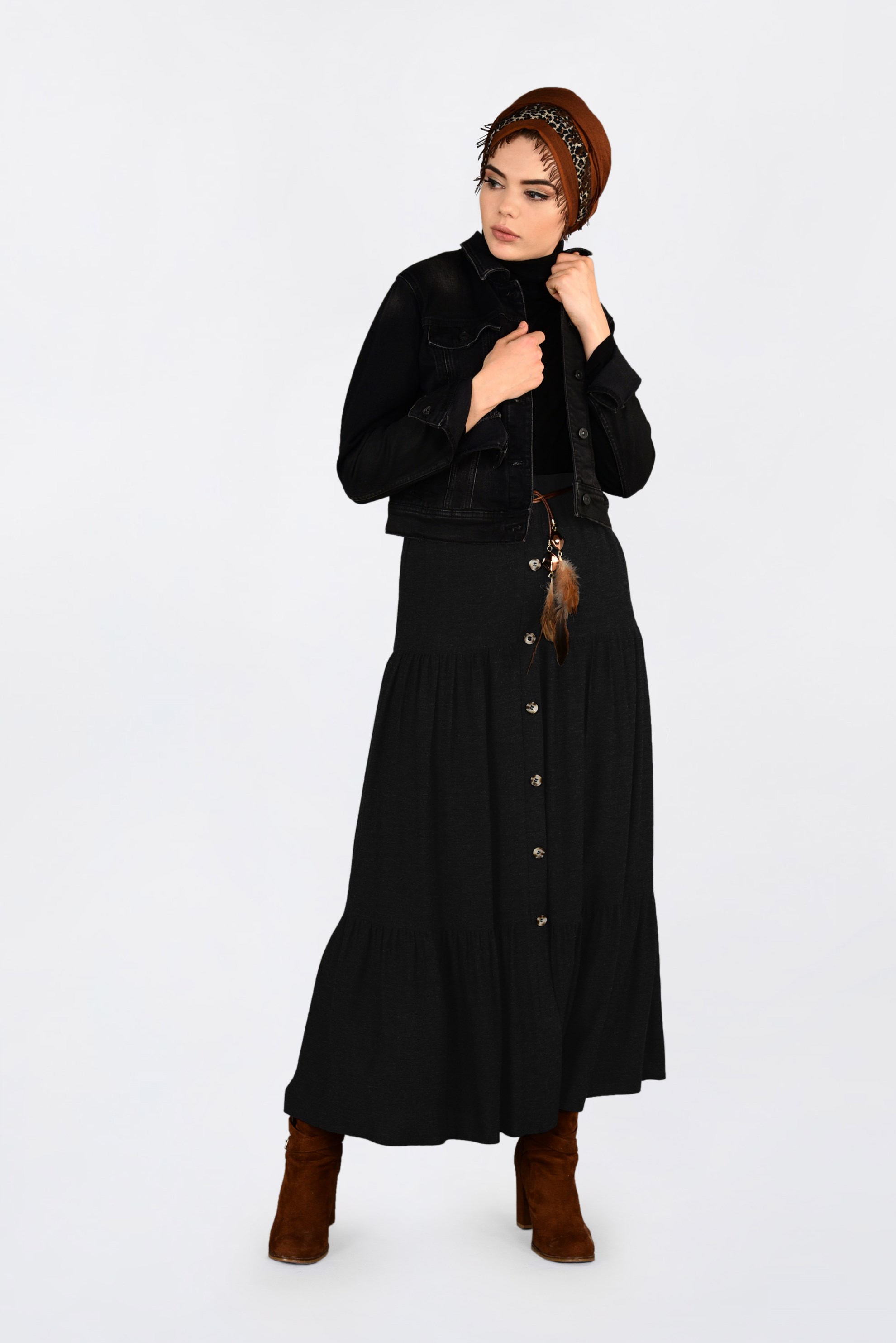 Tesettür giyim SİYAH YÜN VİSKON ETEK 6247