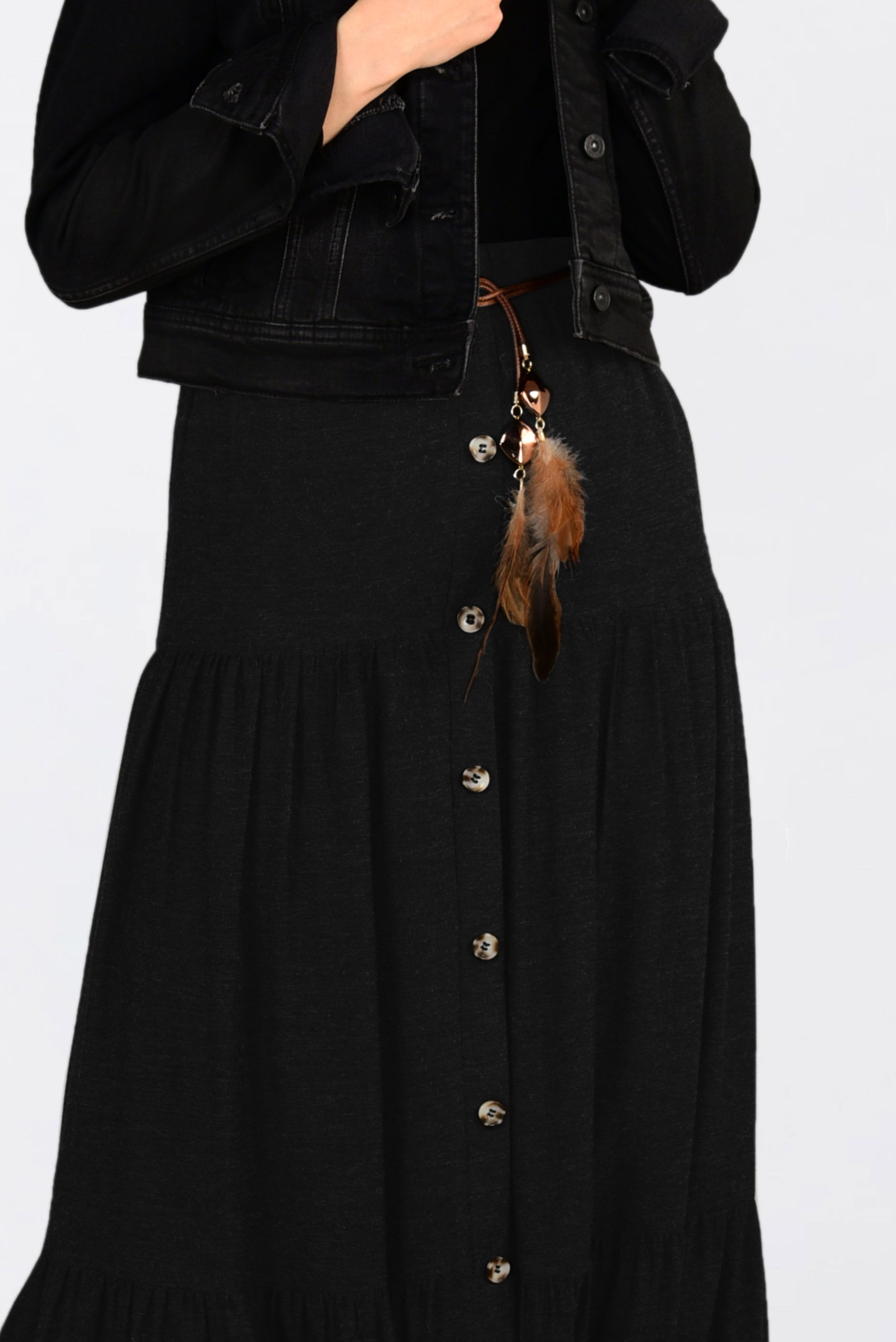 Tesettür giyim SİYAH YÜN VİSKON ETEK 6247