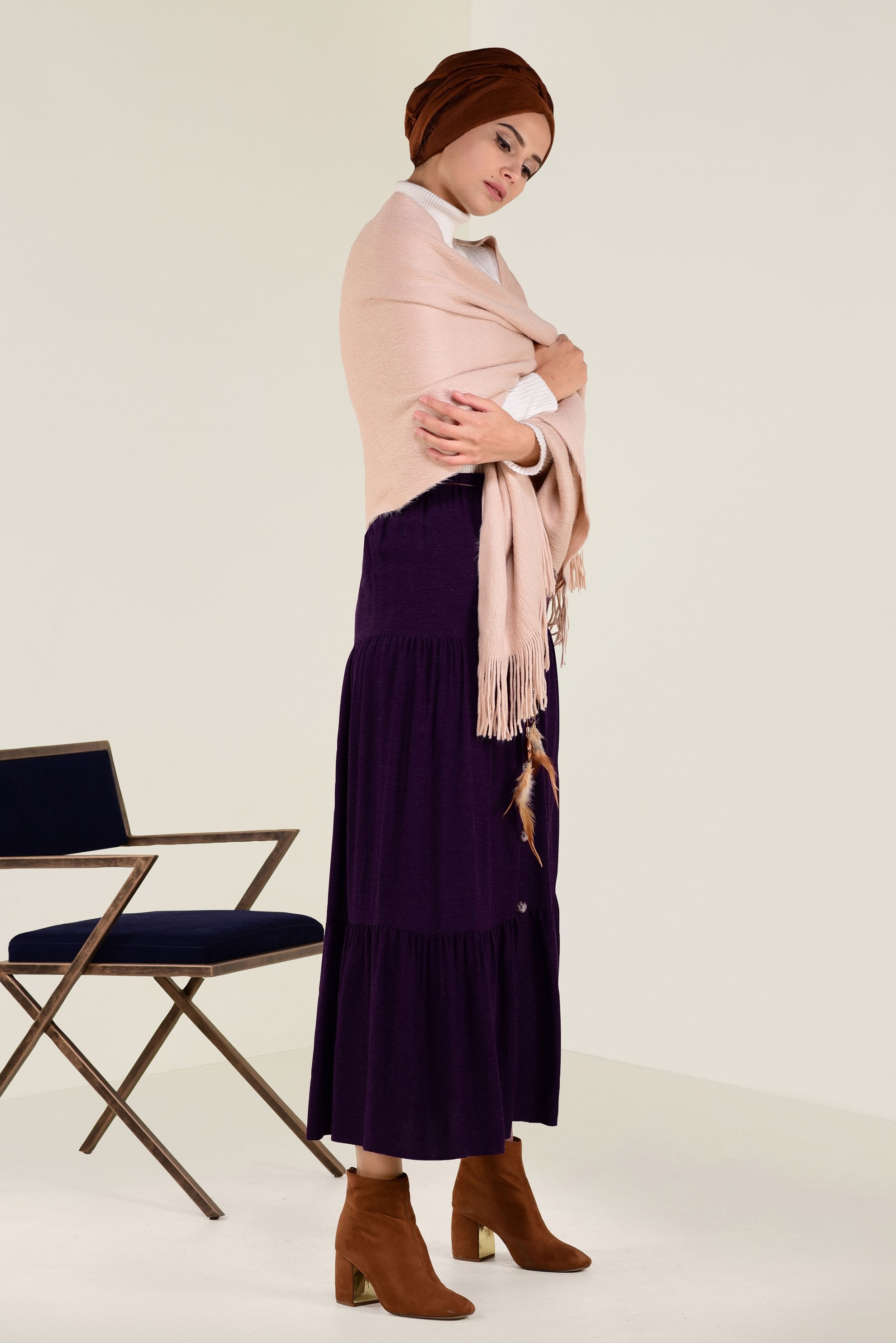 Tesettür giyim MOR YÜN VİSKON ETEK 6247