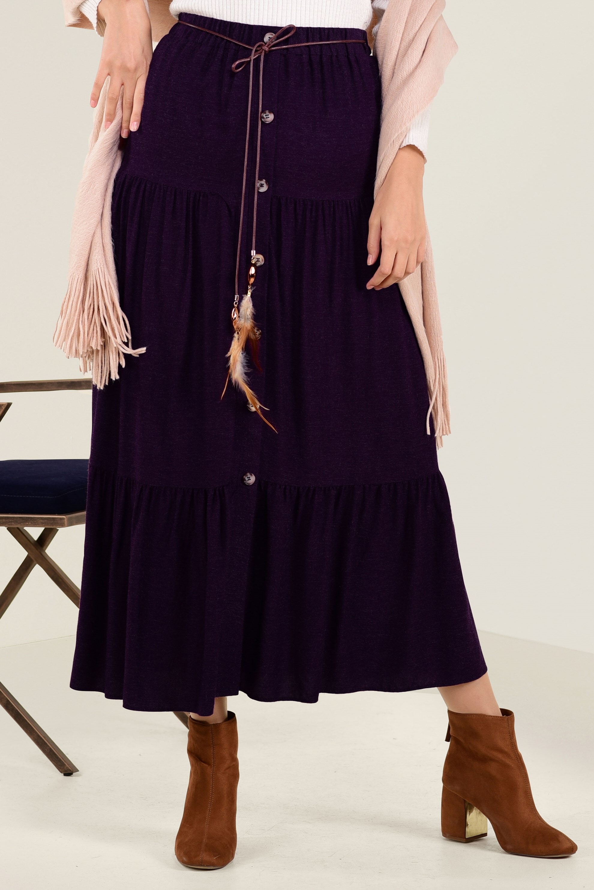 Tesettür giyim MOR YÜN VİSKON ETEK 6247