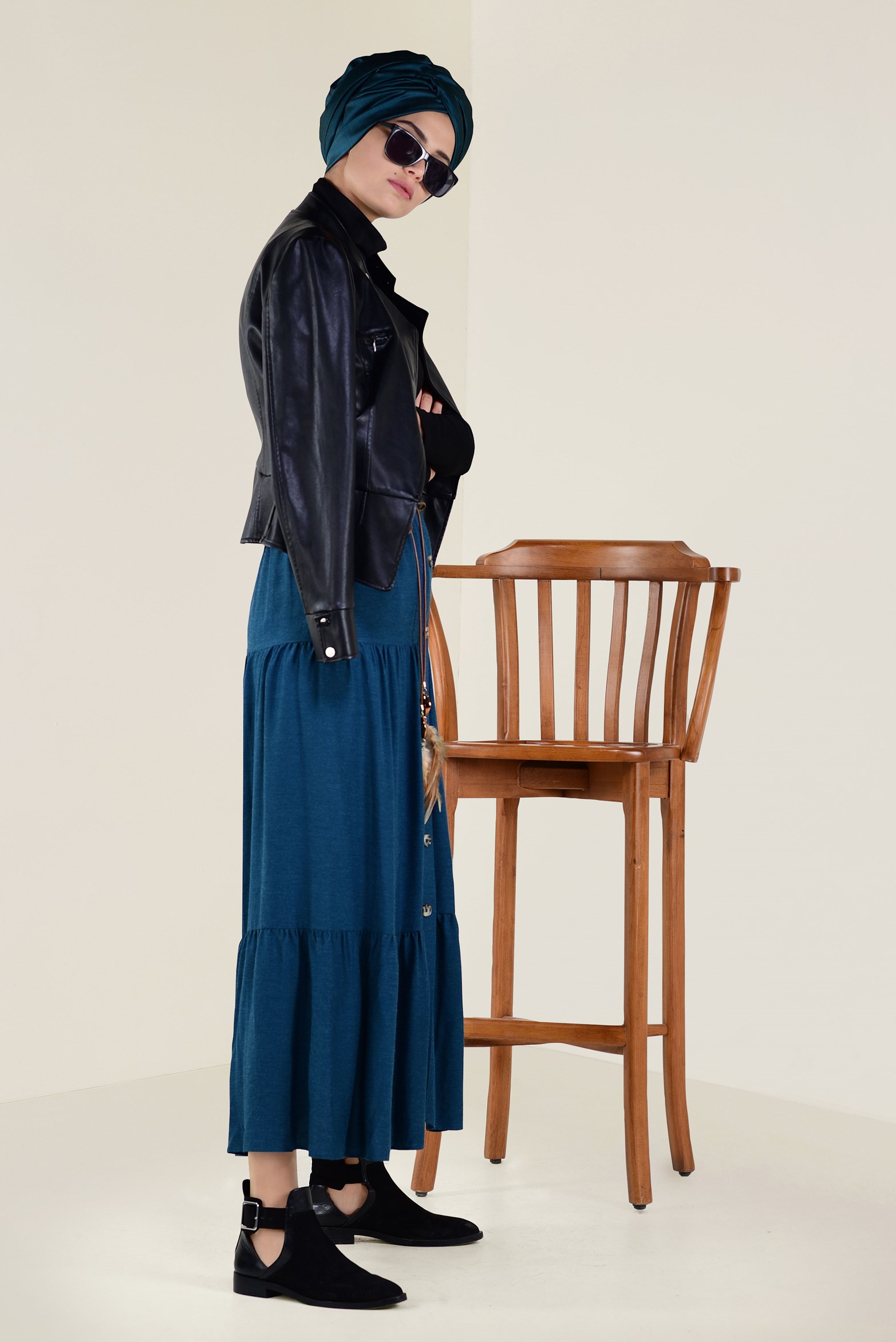 Tesettür giyim MAVİ YÜN VİSKON ETEK 6247