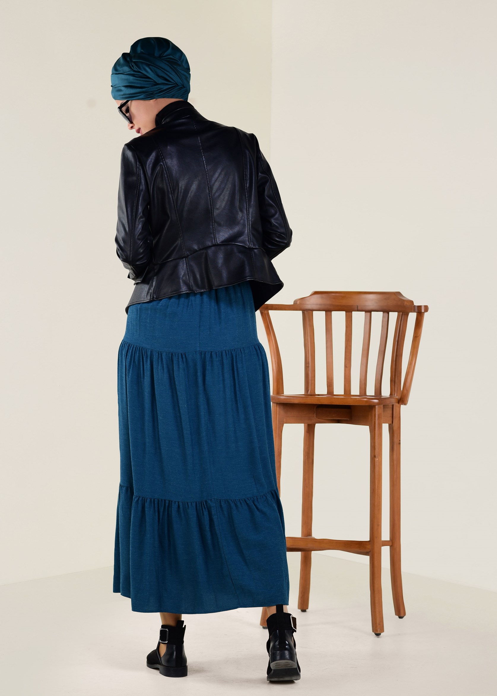 Tesettür giyim MAVİ YÜN VİSKON ETEK 6247