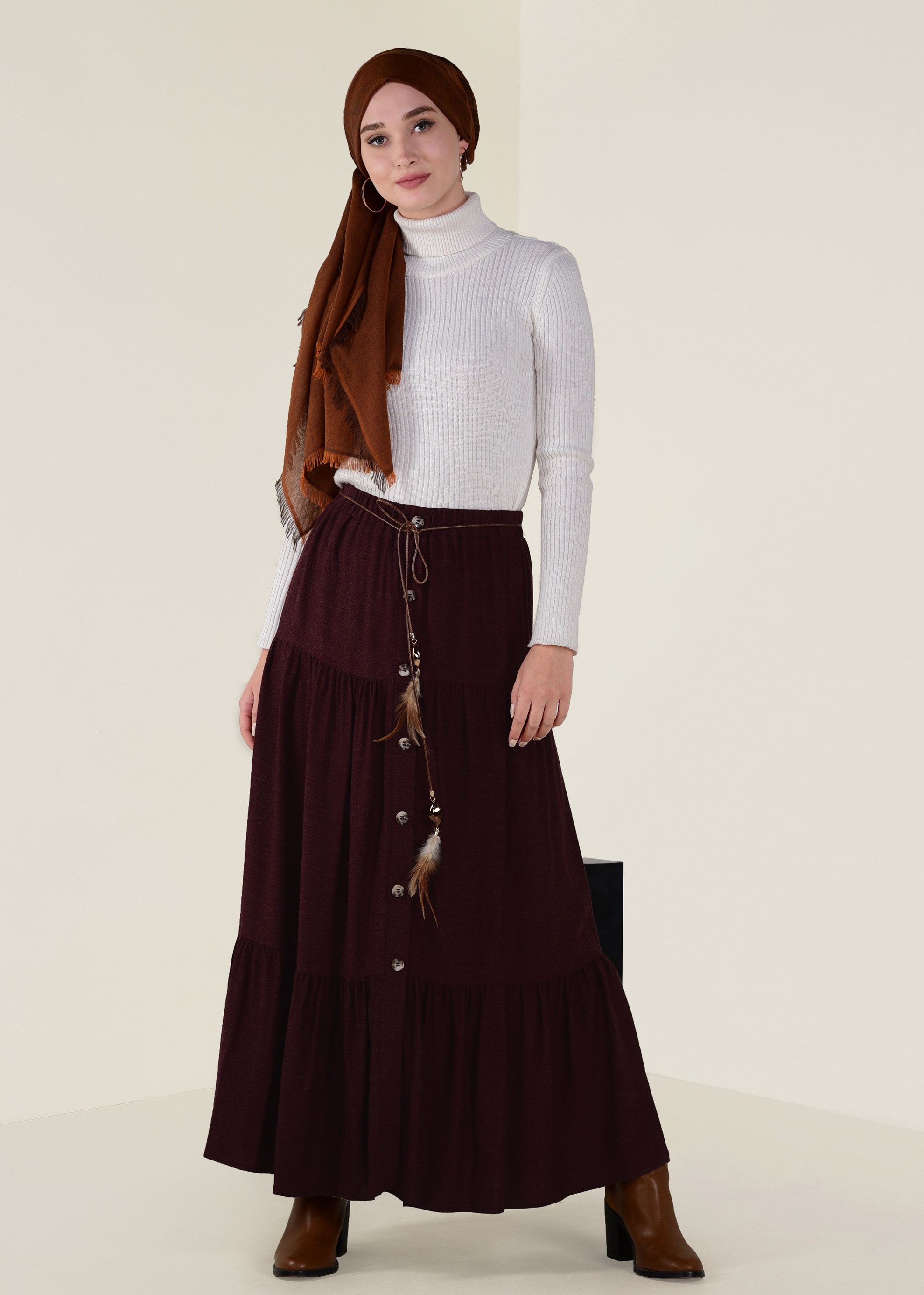 Tesettür giyim BORDO YÜN VİSKON ETEK 6247