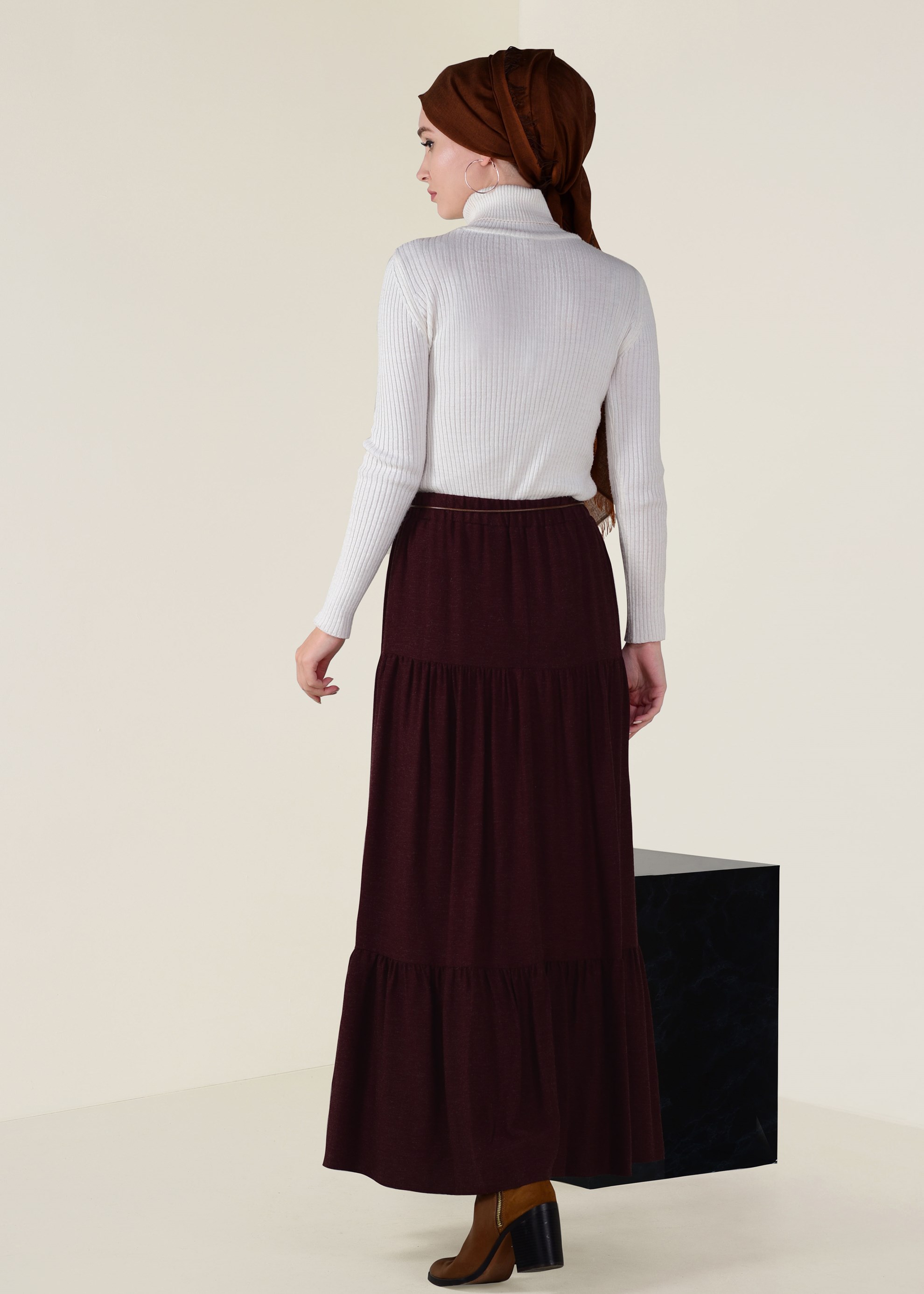 Tesettür giyim BORDO YÜN VİSKON ETEK 6247