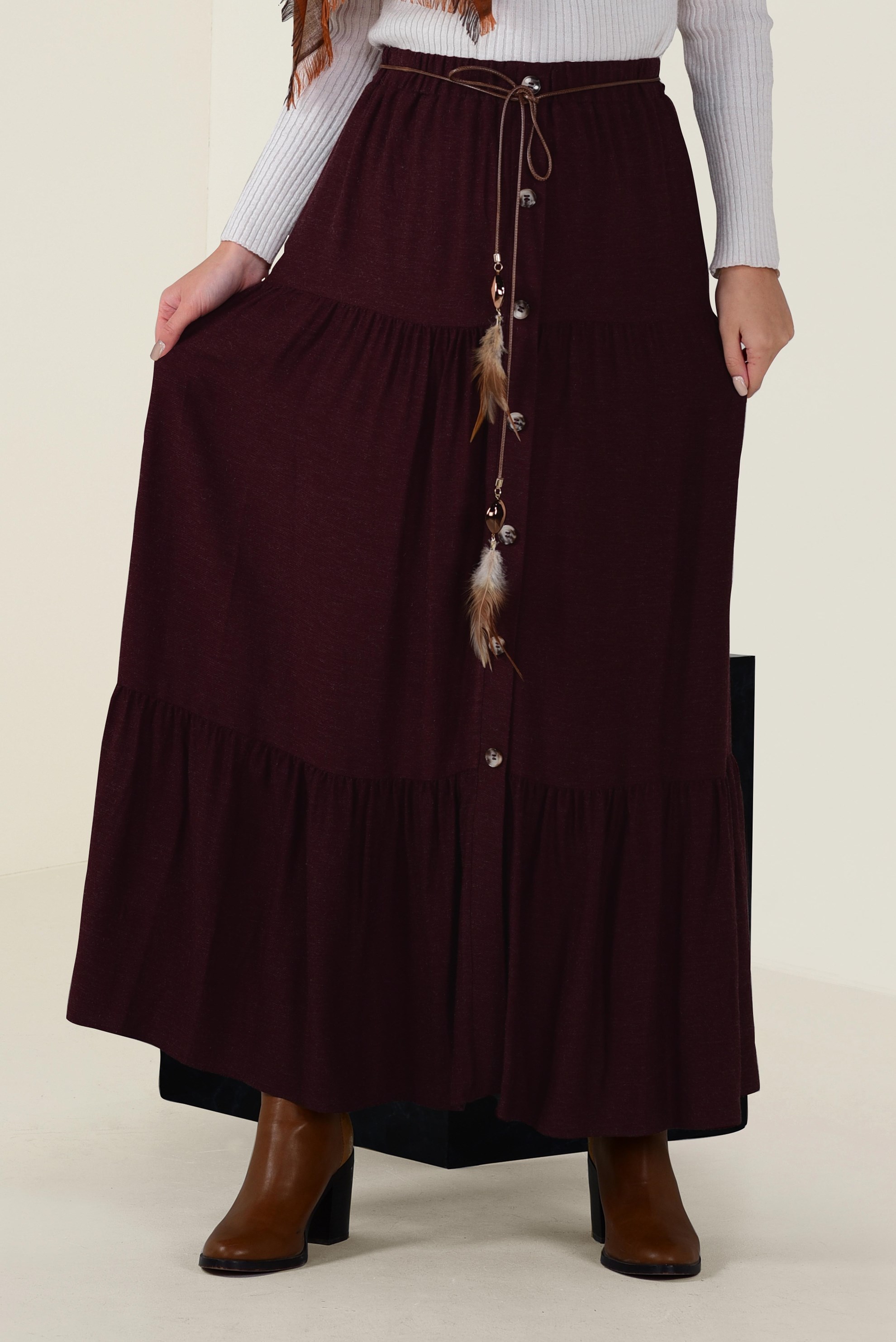 Tesettür giyim BORDO YÜN VİSKON ETEK 6247