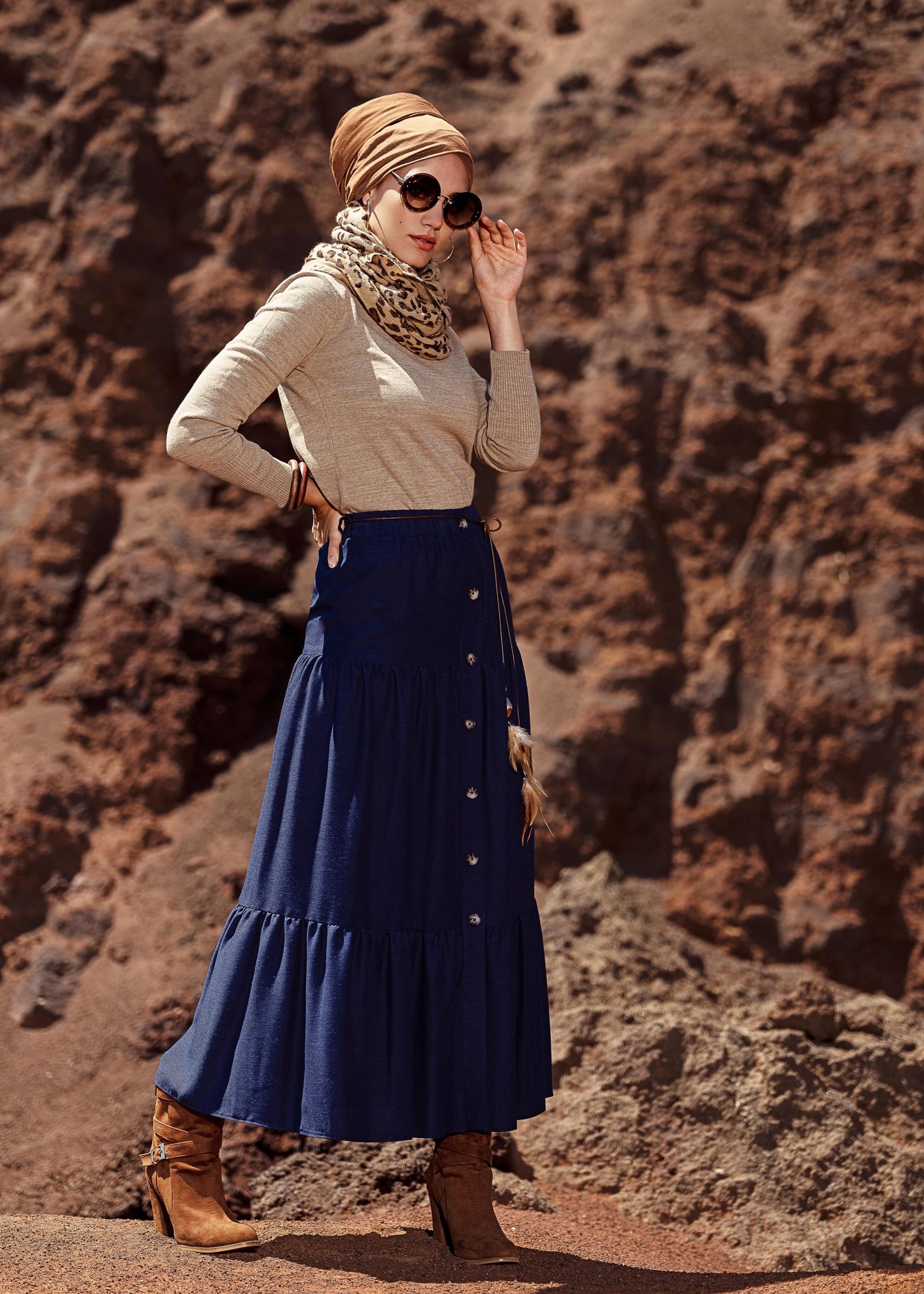 Tesettür giyim LACİVERT YÜN VİSKON ETEK 6247