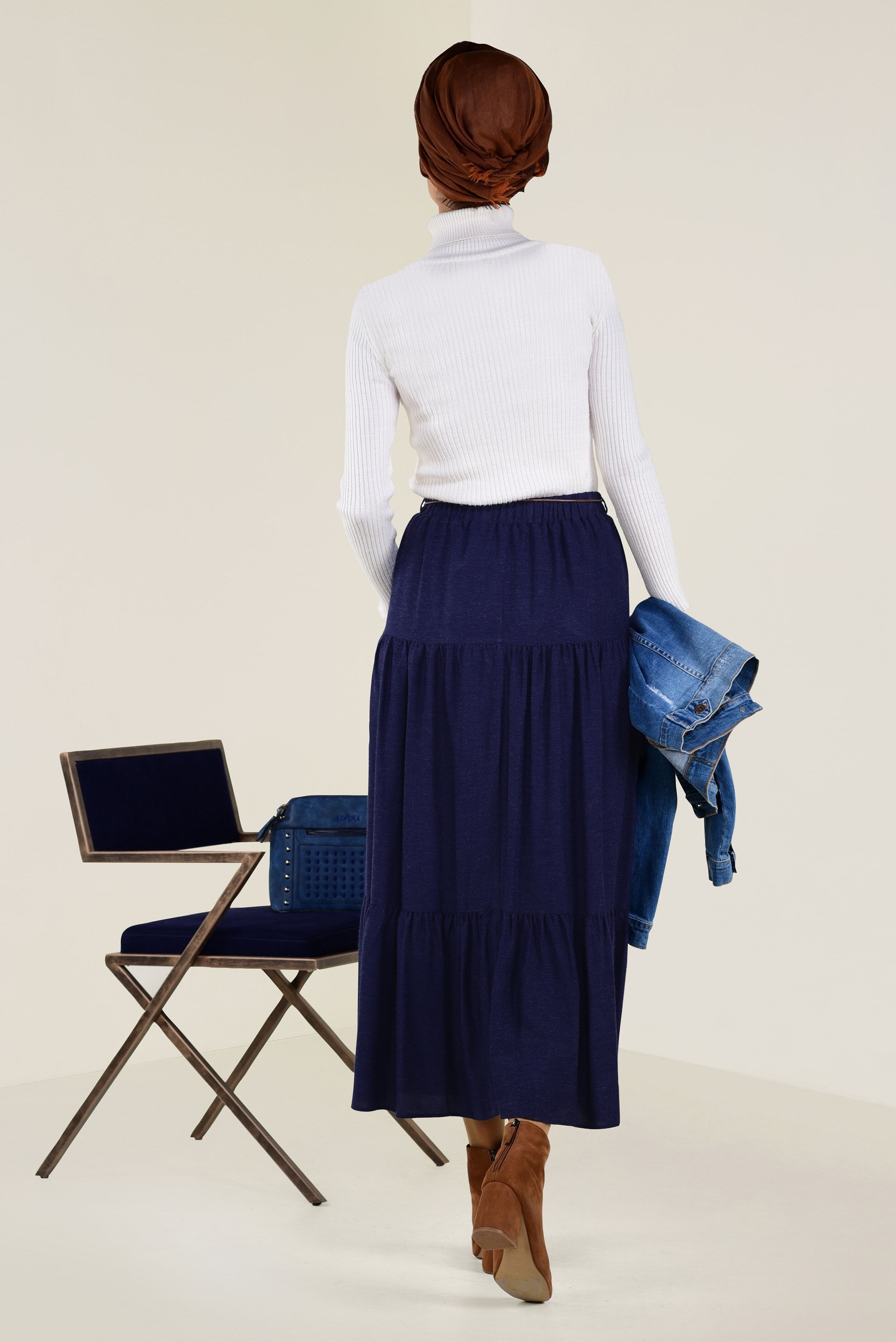 Tesettür giyim LACİVERT YÜN VİSKON ETEK 6247