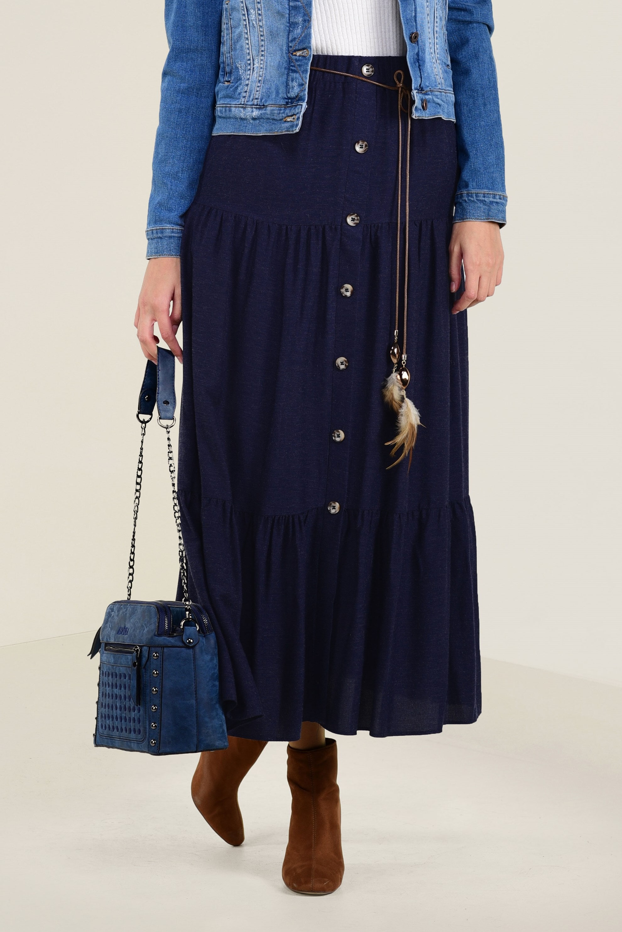 Tesettür giyim LACİVERT YÜN VİSKON ETEK 6247