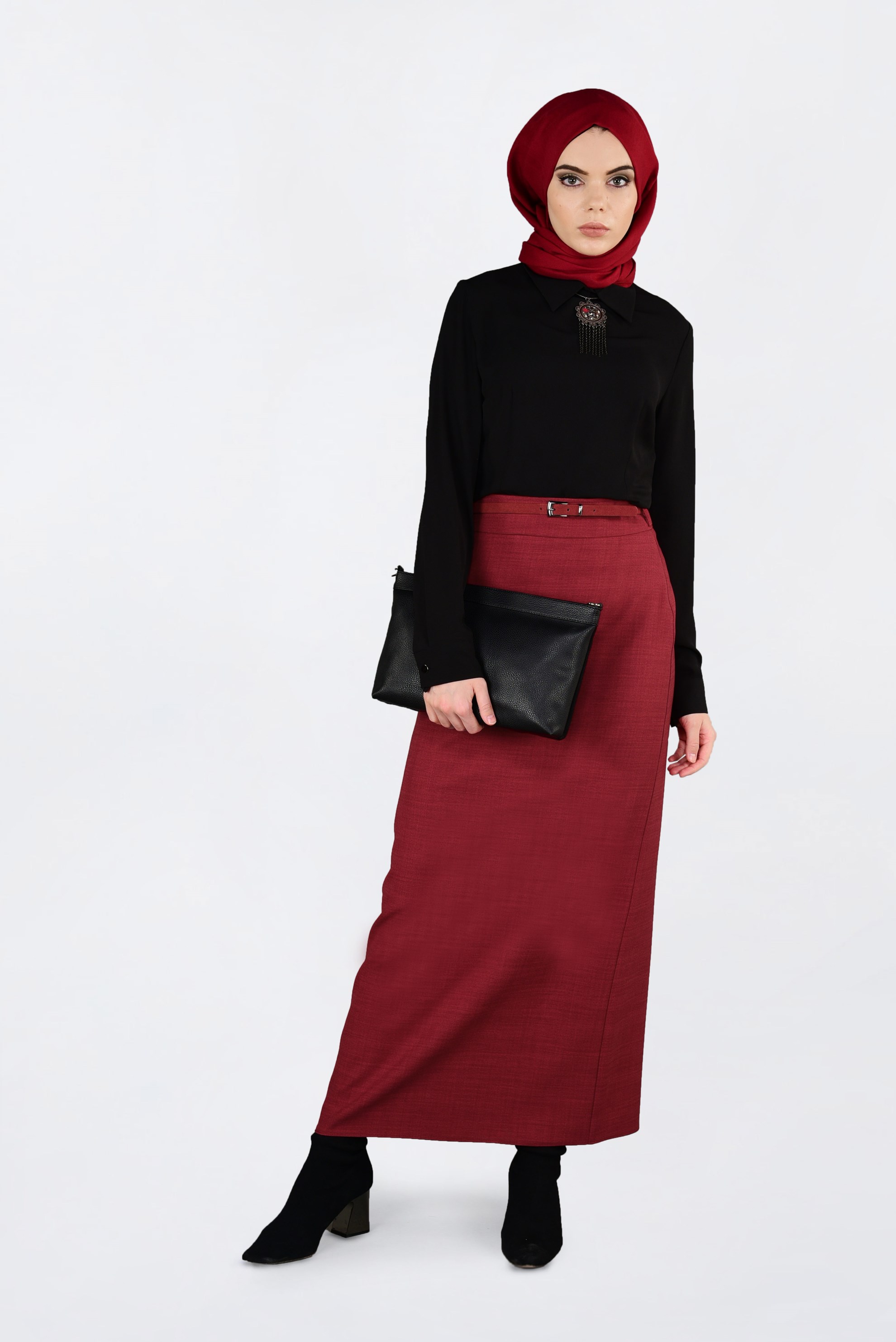 Tesettür giyim KIRMIZI KALEM ETEK 6250