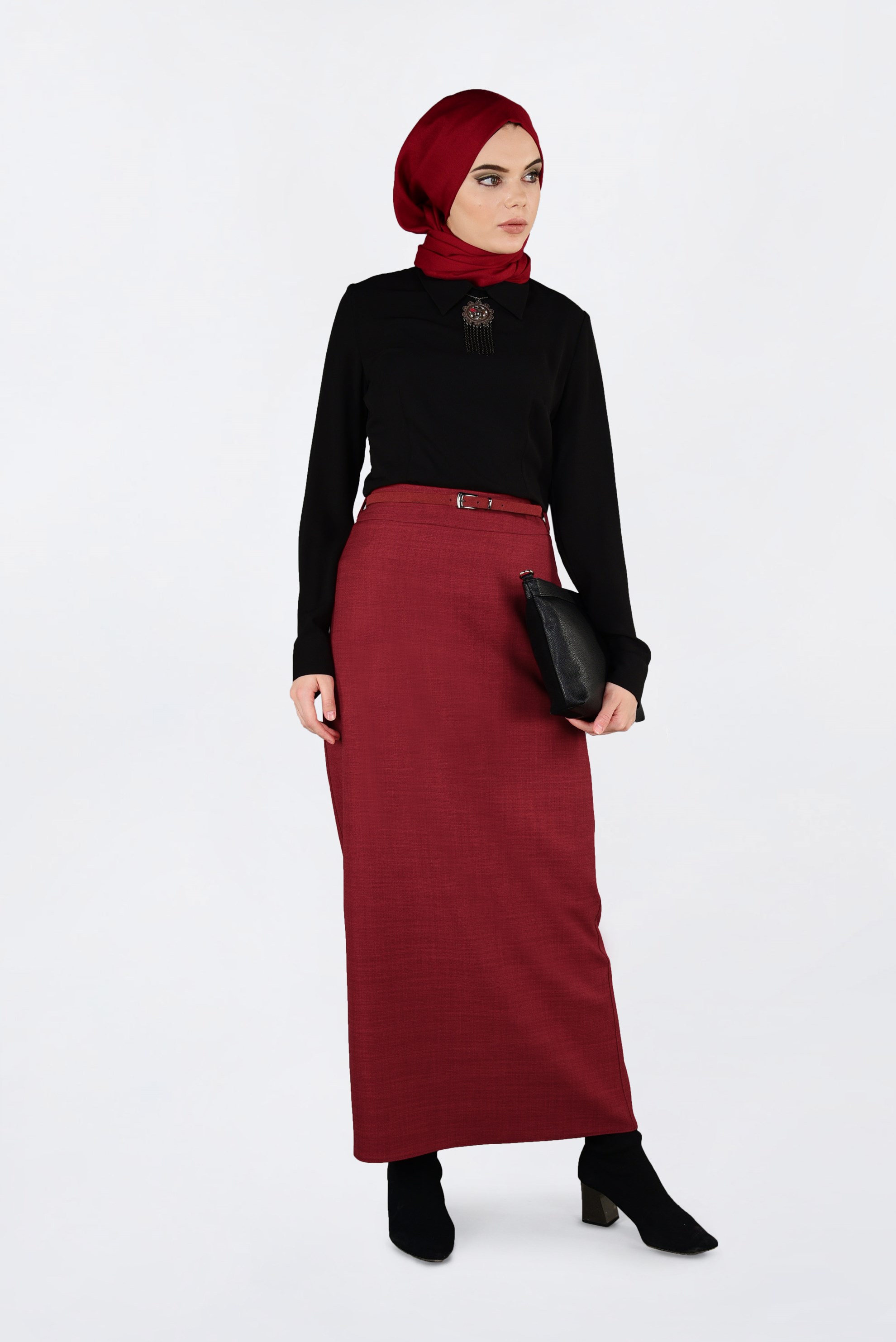 Tesettür giyim KIRMIZI KALEM ETEK 6250