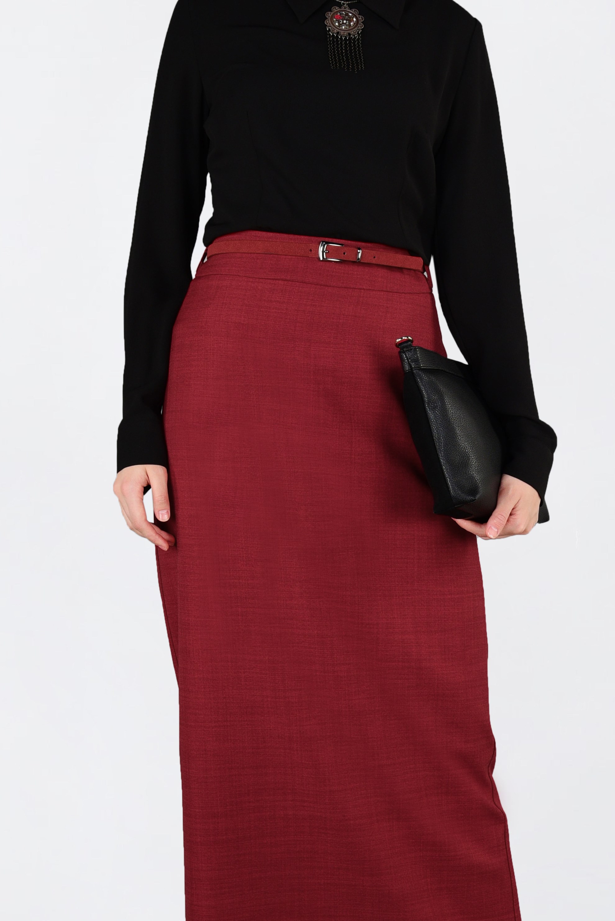 Tesettür giyim KIRMIZI KALEM ETEK 6250