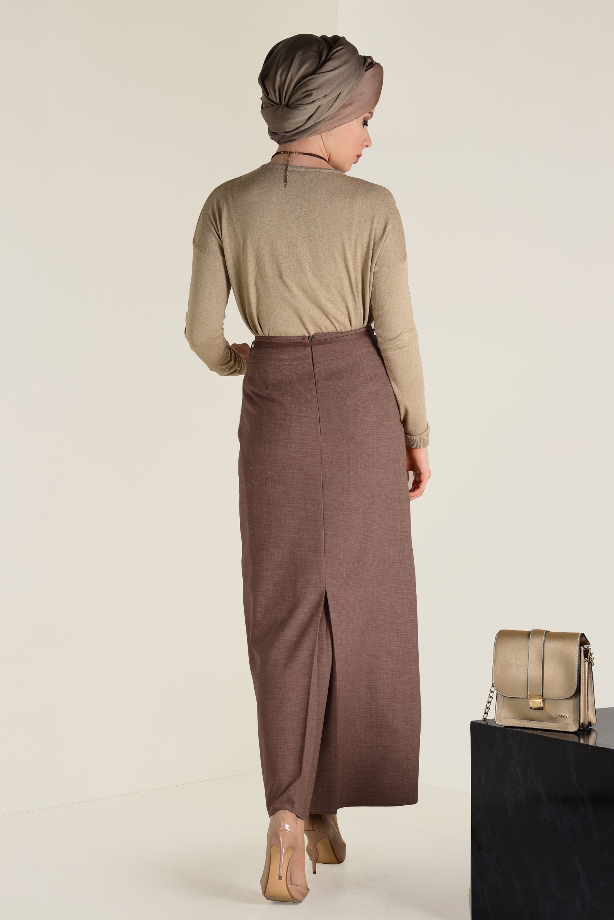 Tesettür giyim KAHVE KALEM ETEK 6250