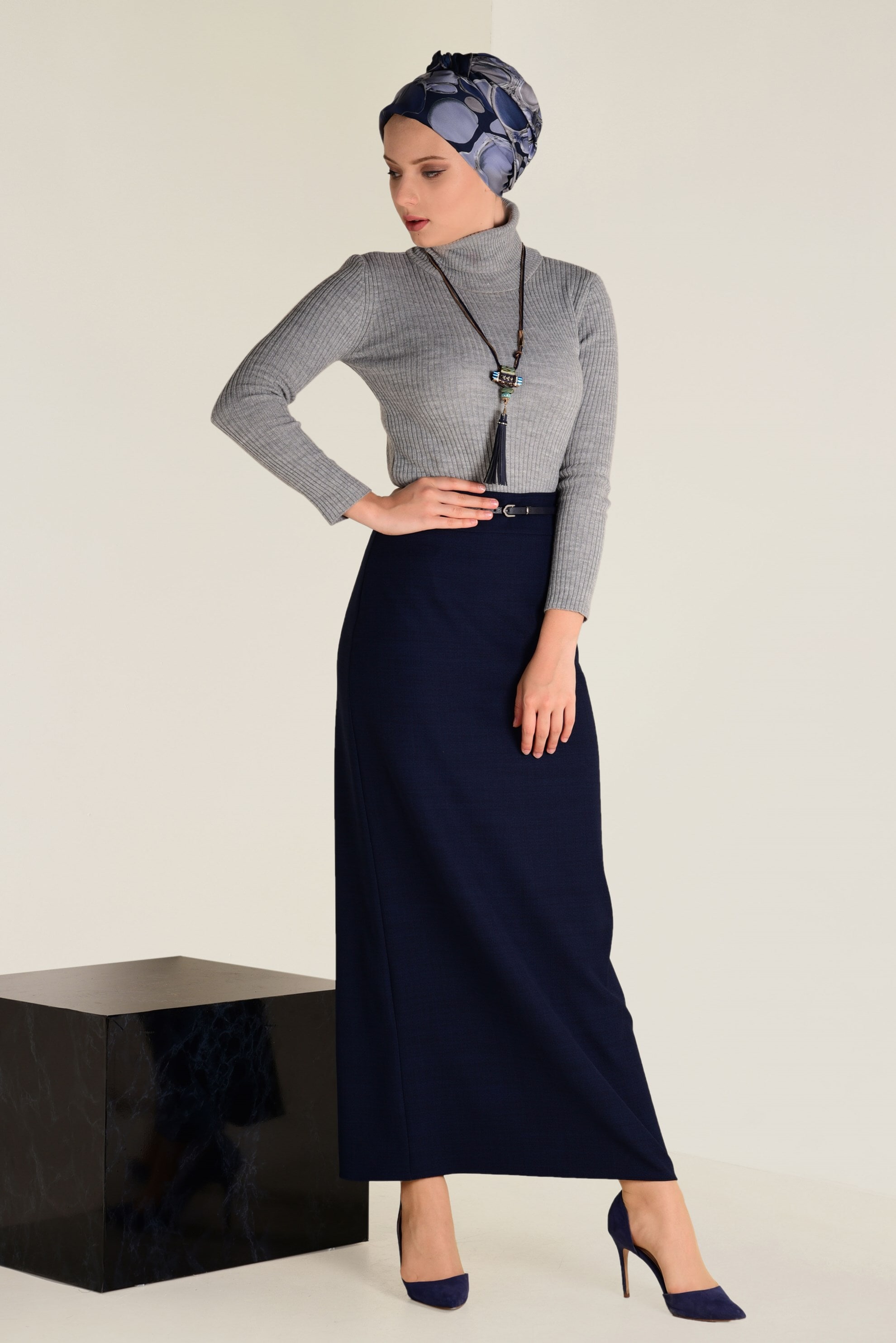 Tesettür giyim LACİVERT KALEM ETEK 6250