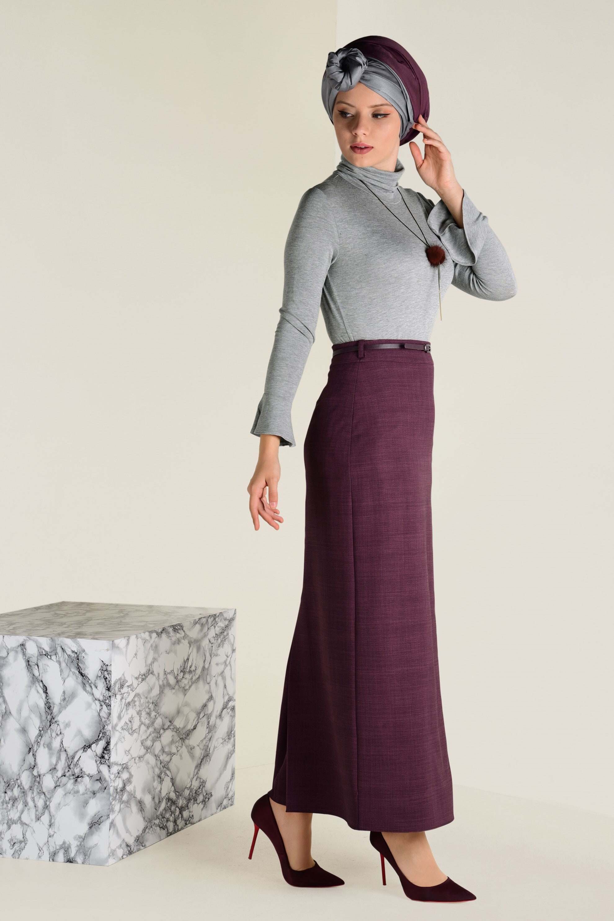 Tesettür giyim MÜRDÜM KALEM ETEK 6250