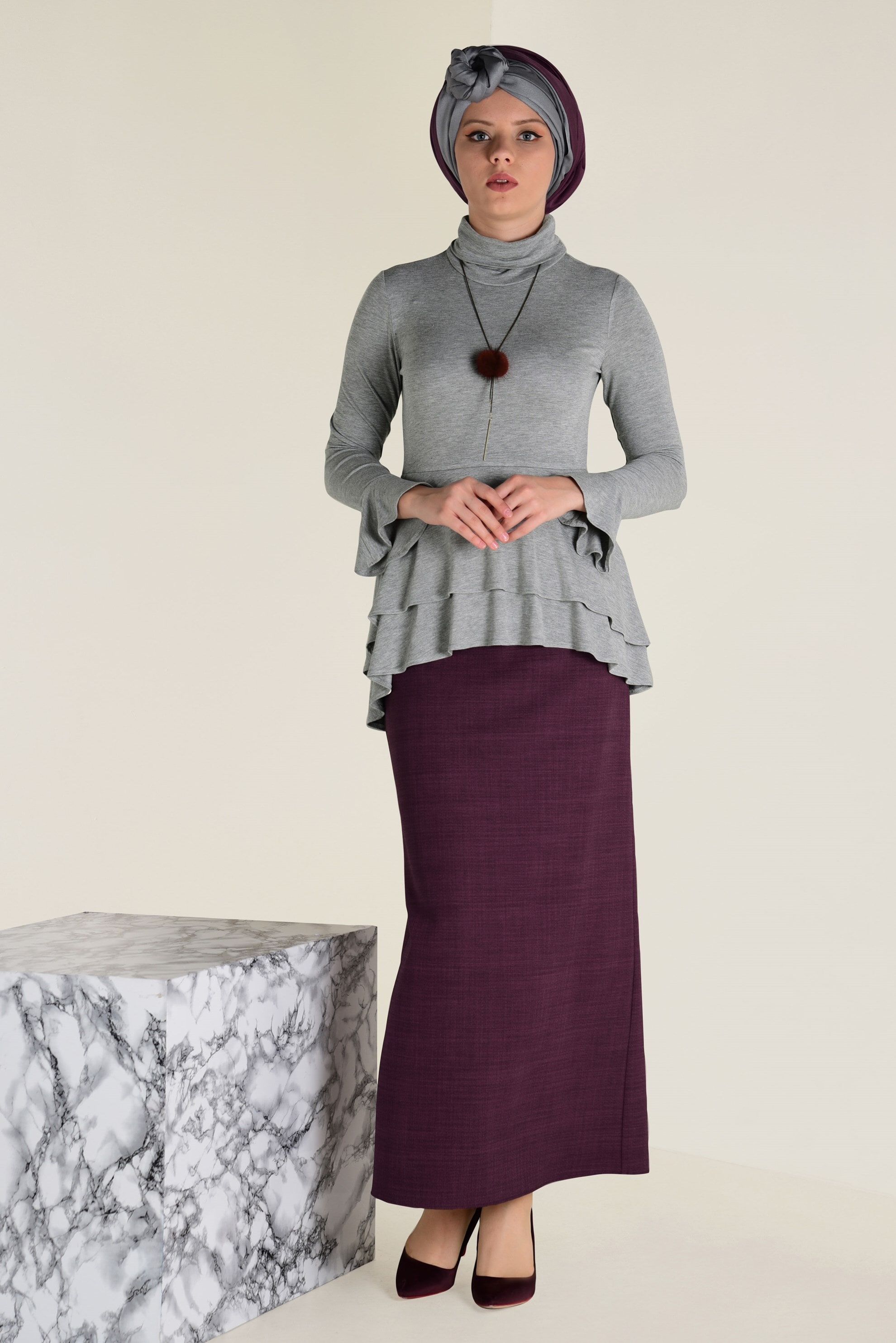 Tesettür giyim MÜRDÜM KALEM ETEK 6250