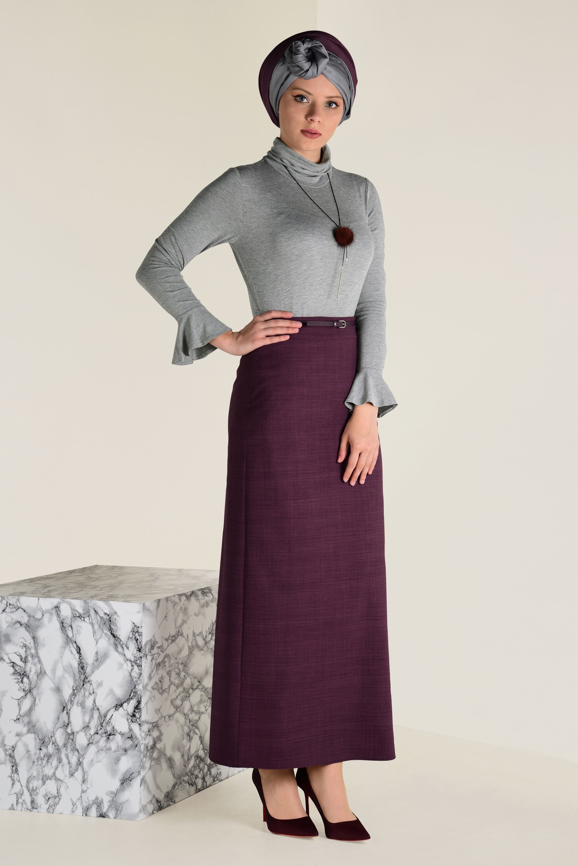 Tesettür giyim MÜRDÜM KALEM ETEK 6250