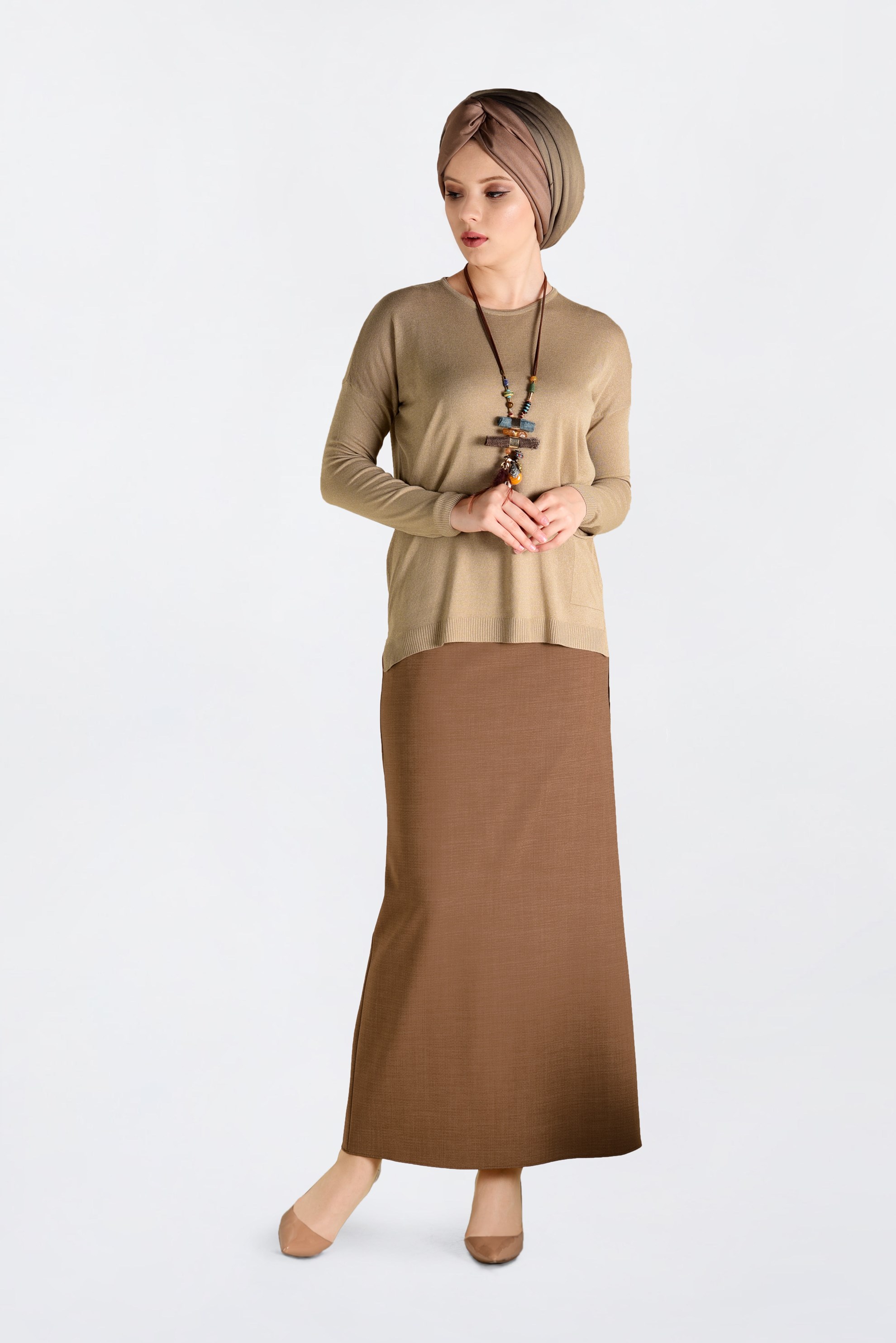 Tesettür giyim KAHVE KALEM ETEK 6250