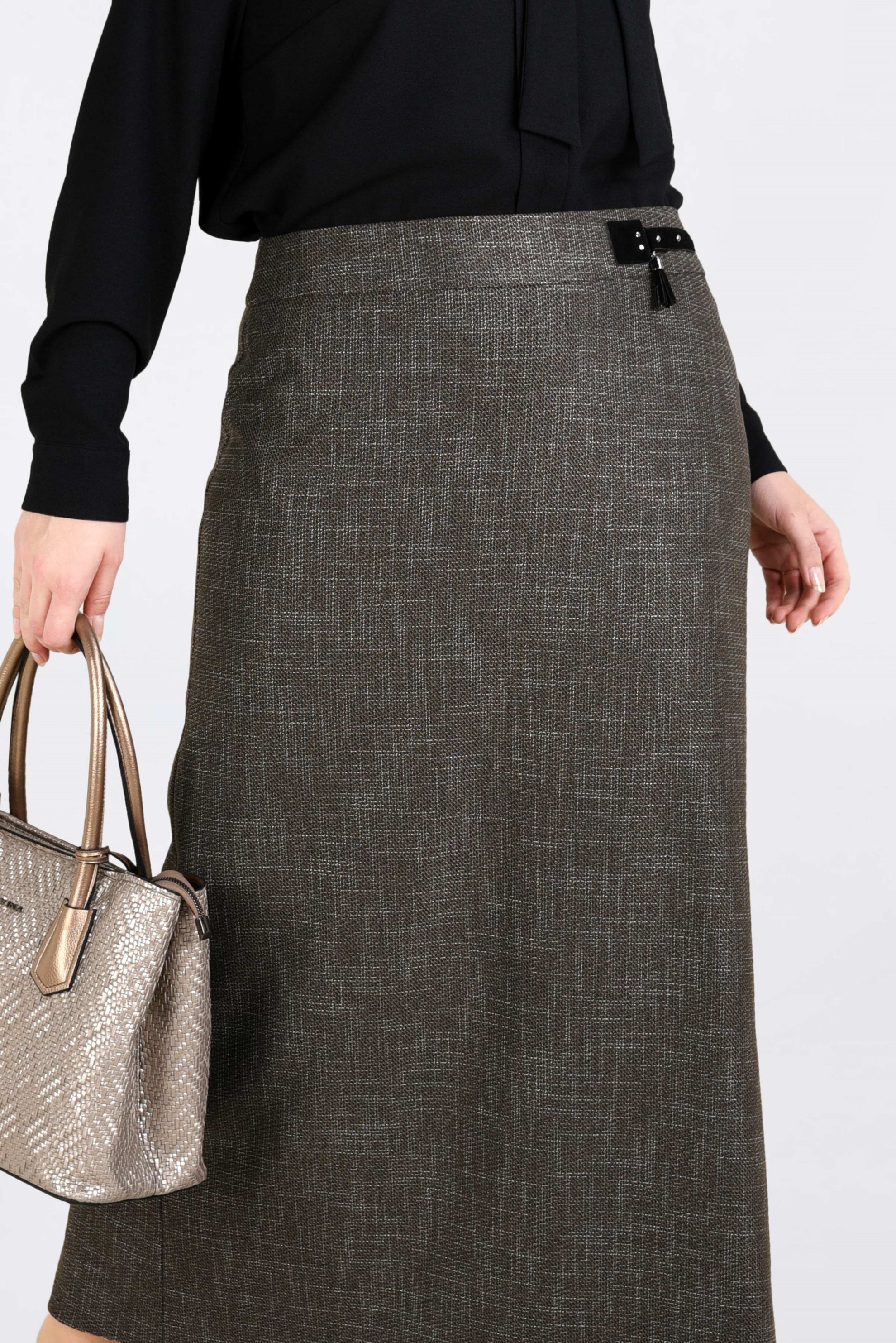 Tesettür giyim VİZON DÜZ KESİM KIRÇILLI ETEK 6253 