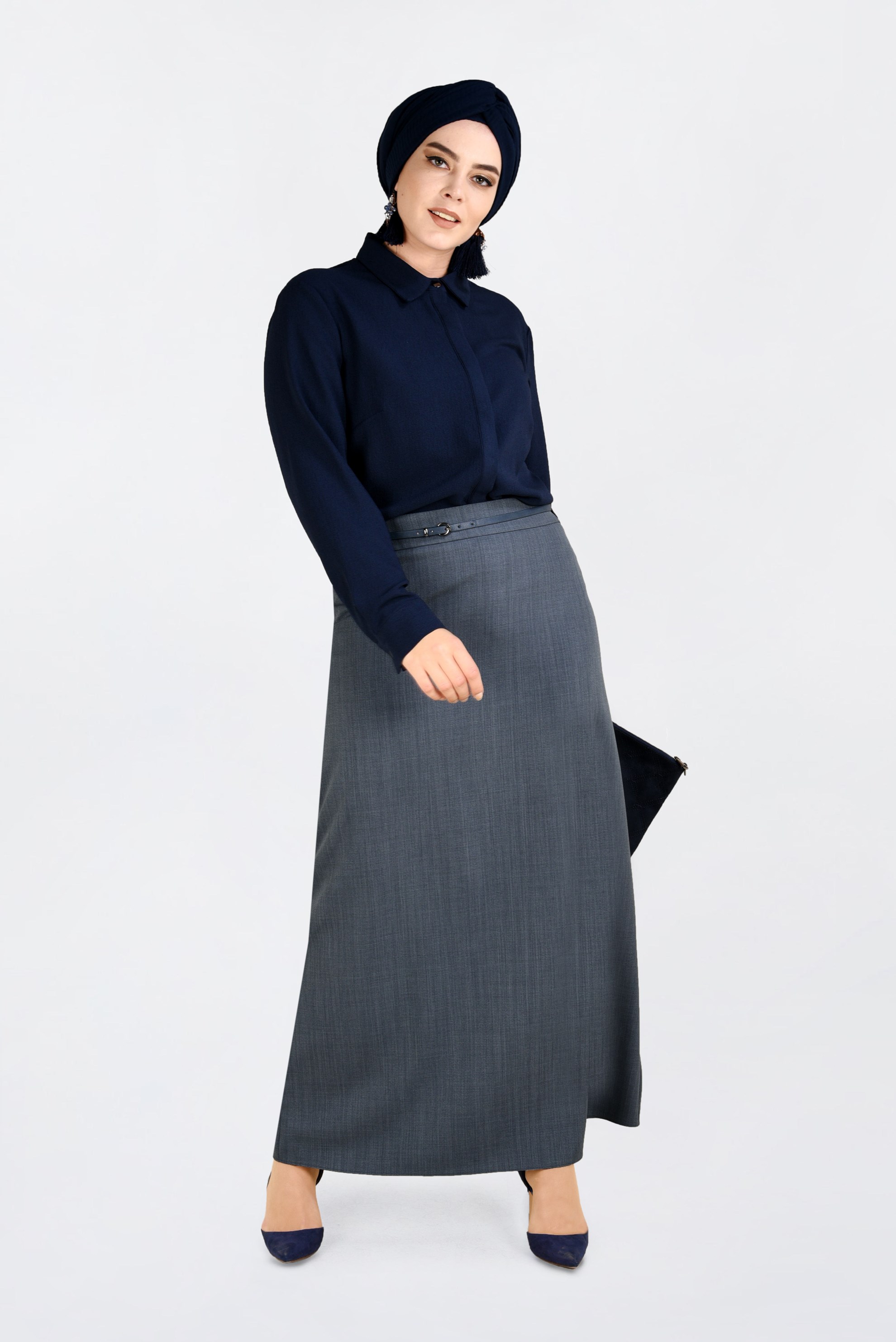 Hijab clothing GREY BELTED PENCIL SKIRT 6254 