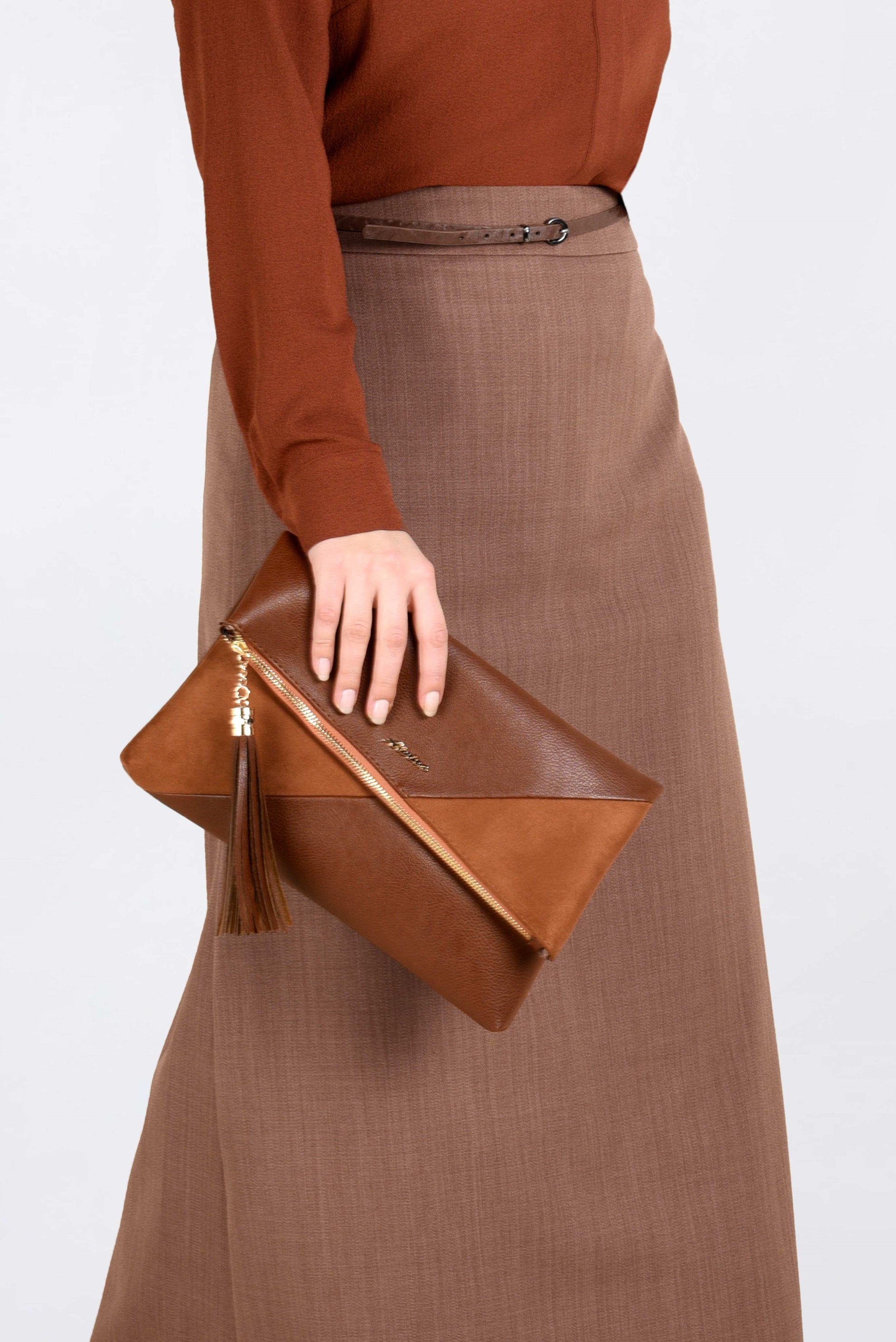 Hijab clothing BROWN BELTED PENCIL SKIRT 6254 