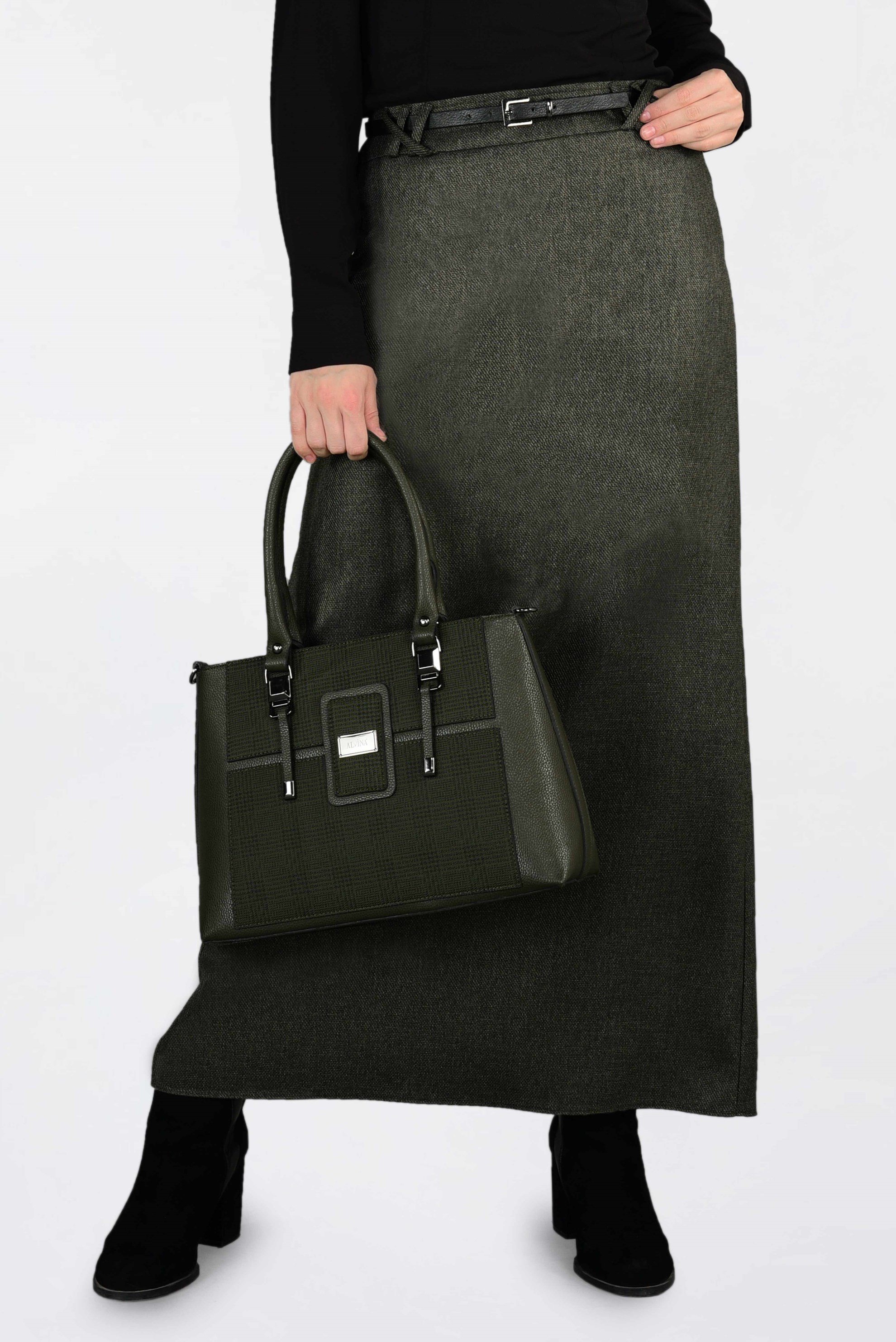 Tesettür giyim HAKİ GİZLİ YIRTMAÇLI DÜZ ETEK 6255 