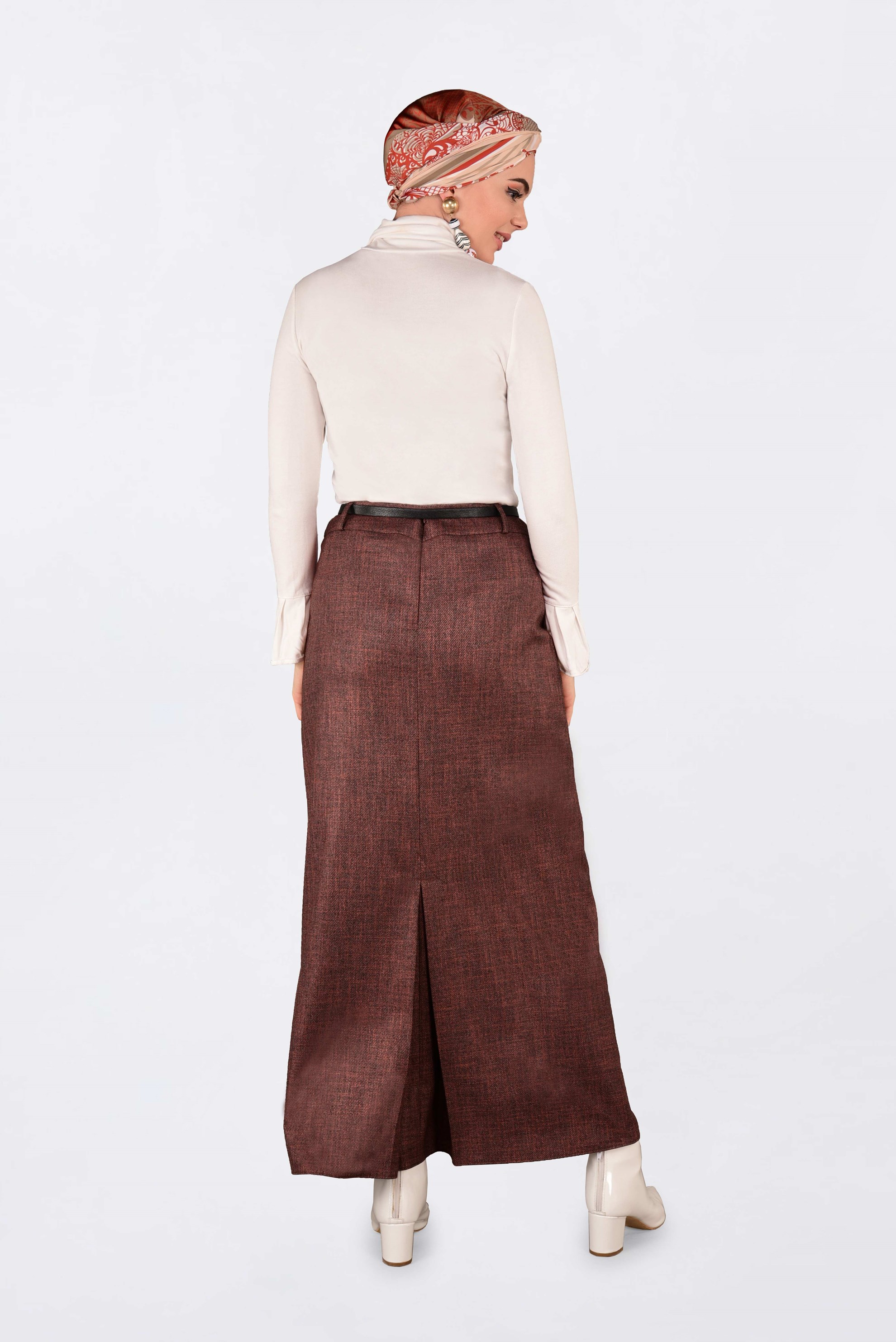 Tesettür giyim TURUNCU GİZLİ YIRTMAÇLI DÜZ ETEK 6255 