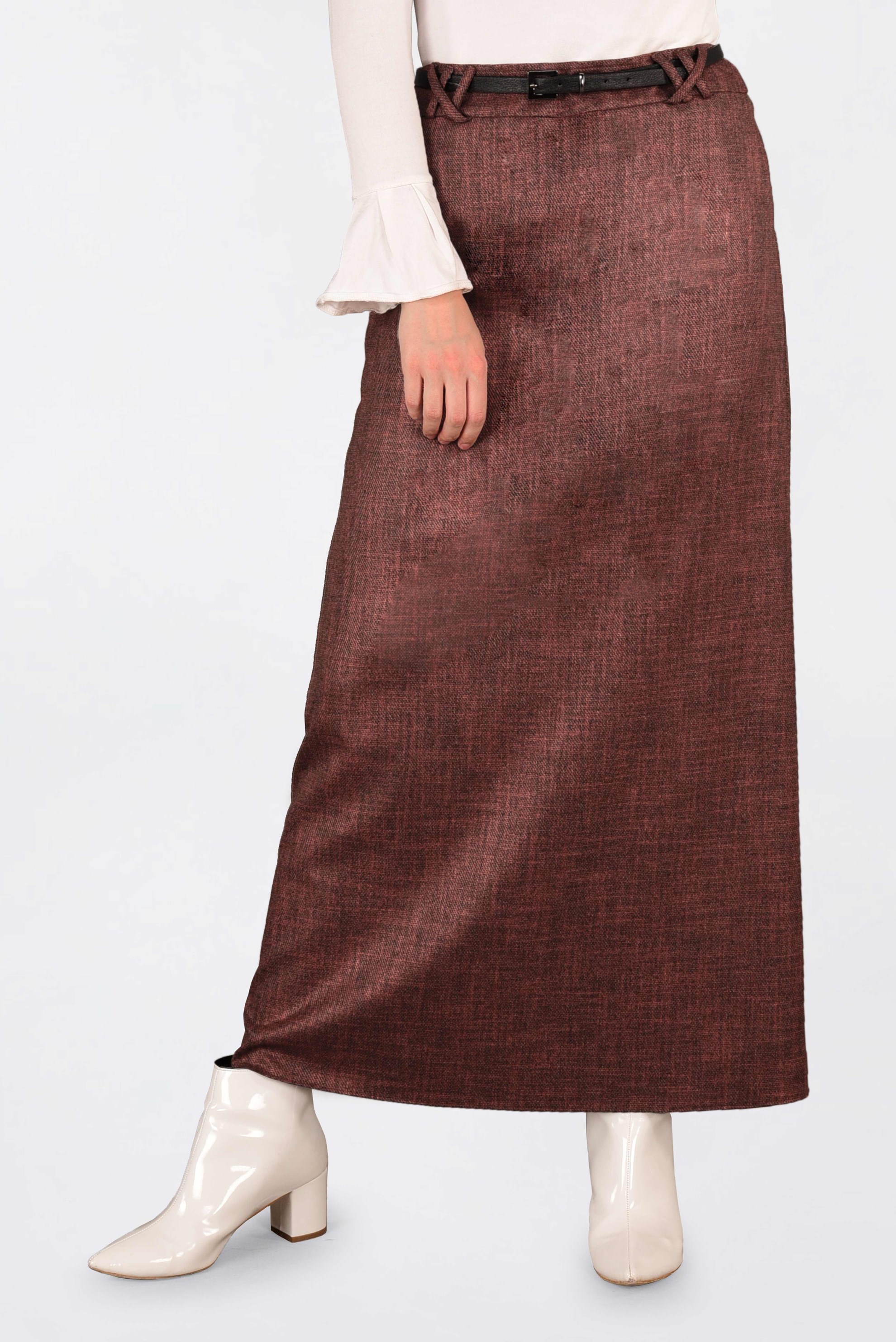 Tesettür giyim TURUNCU GİZLİ YIRTMAÇLI DÜZ ETEK 6255 