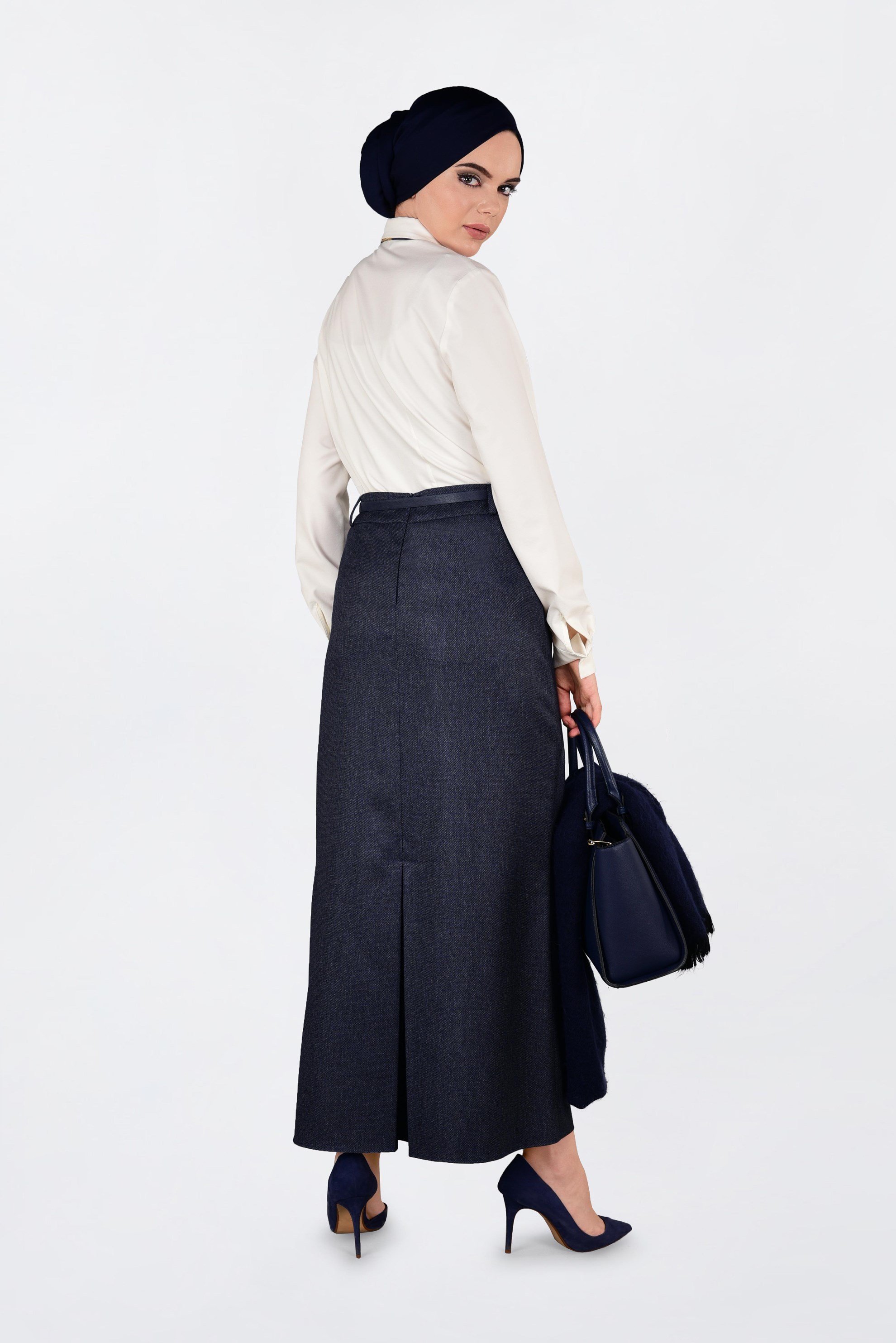 Tesettür giyim LACİVERT GİZLİ YIRTMAÇLI DÜZ ETEK 6255 