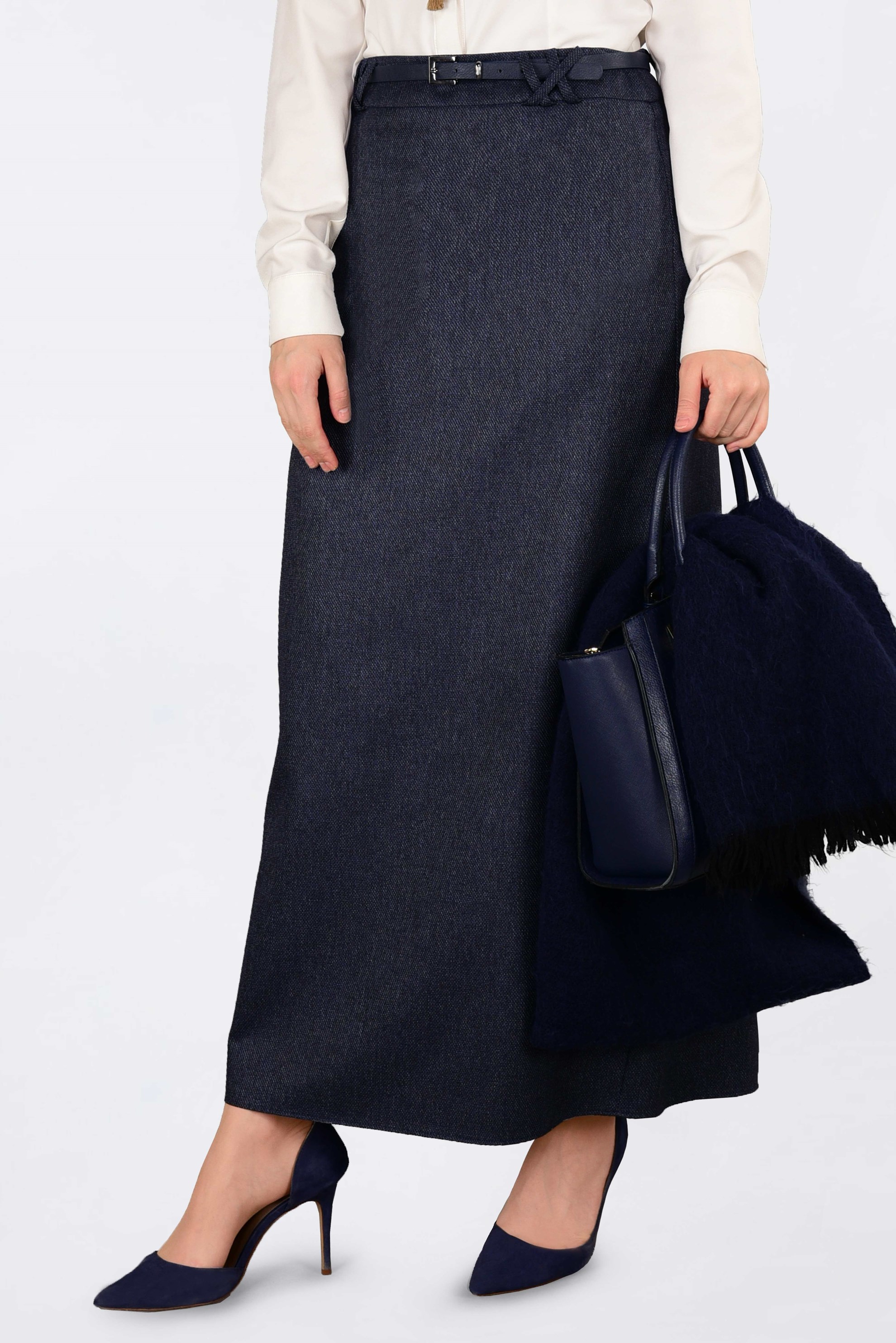 Tesettür giyim LACİVERT GİZLİ YIRTMAÇLI DÜZ ETEK 6255 