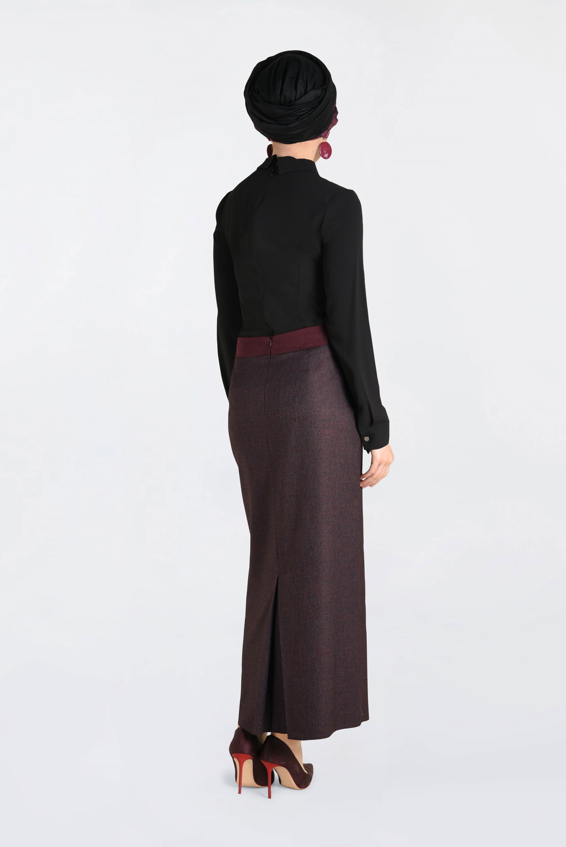 Tesettür giyim BORDO JAKARLI KALEM ETEK 6256