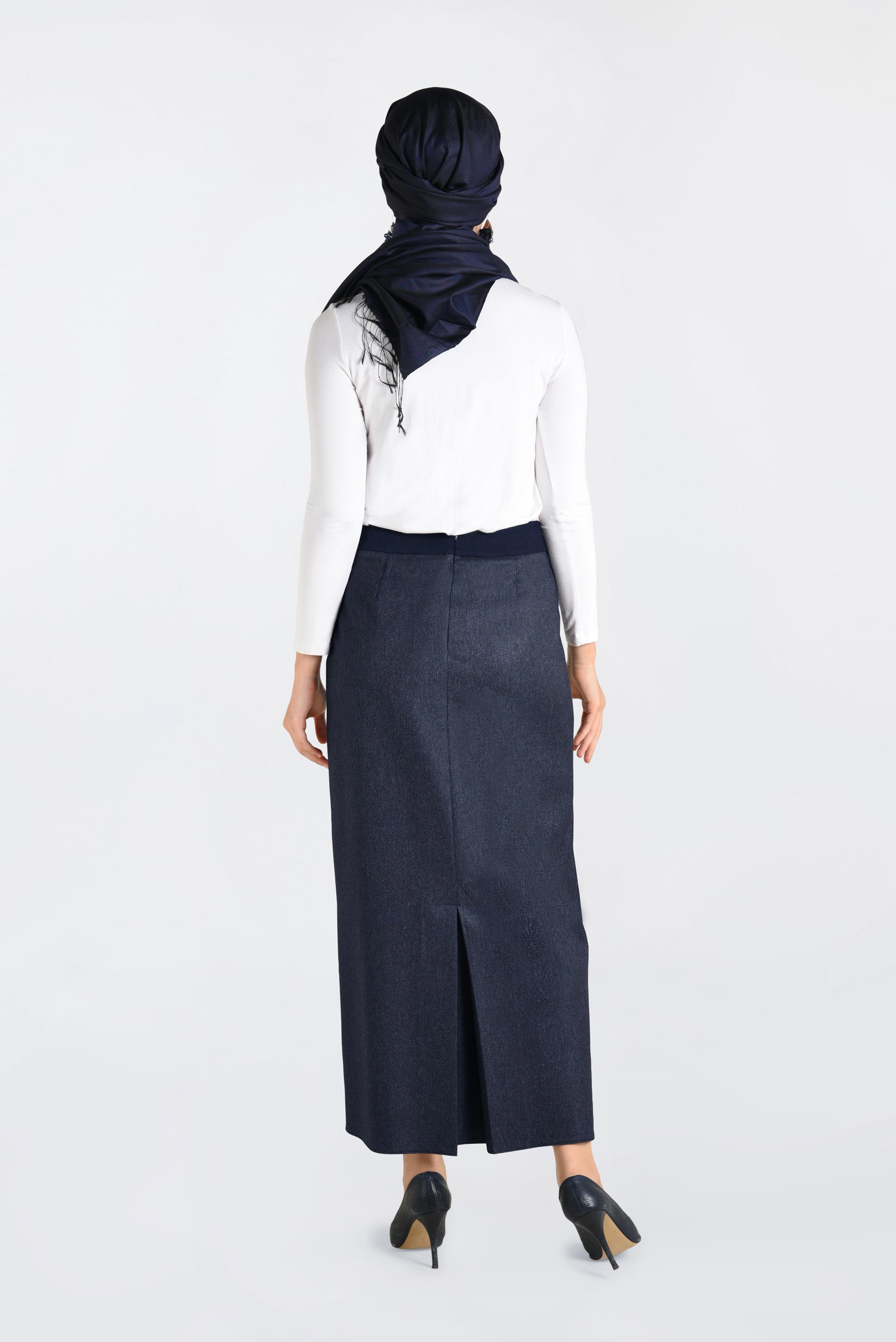 Tesettür giyim LACİVERT JAKARLI KALEM ETEK 6256