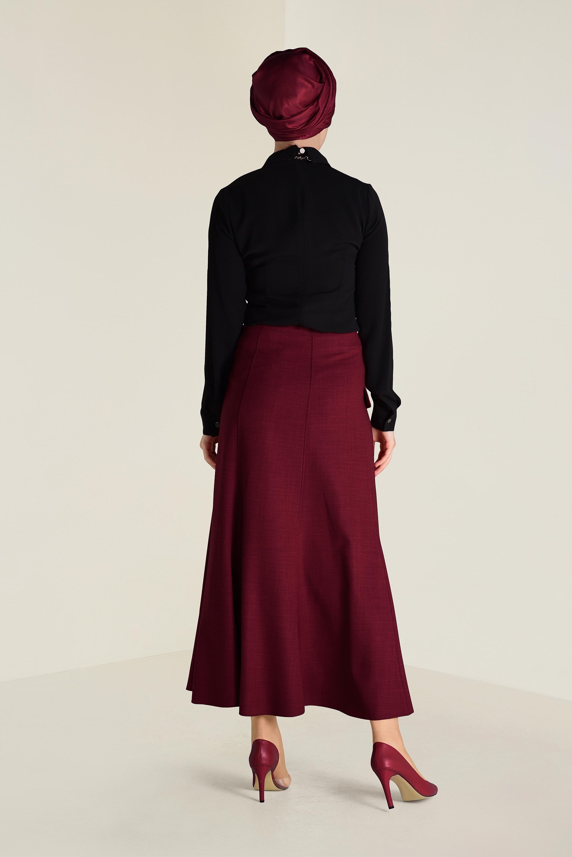 Tesettür giyim KIRMIZI DÜĞME DETAYLI VOLANLI ETEK 6260