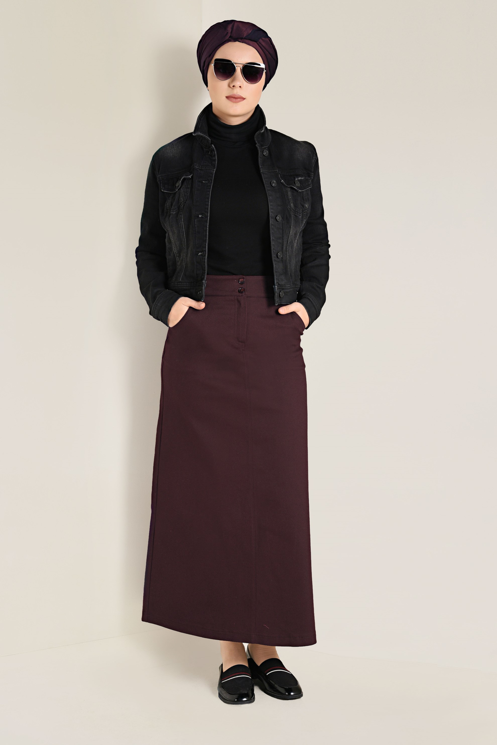 Tesettür giyim BORDO PAMUKLU SPOR ETEK 6262