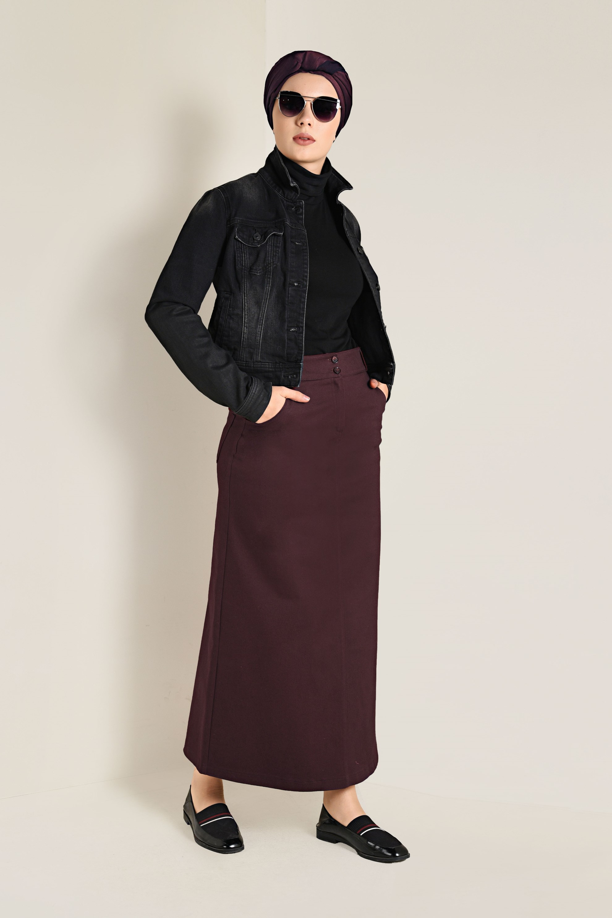 Tesettür giyim BORDO PAMUKLU SPOR ETEK 6262