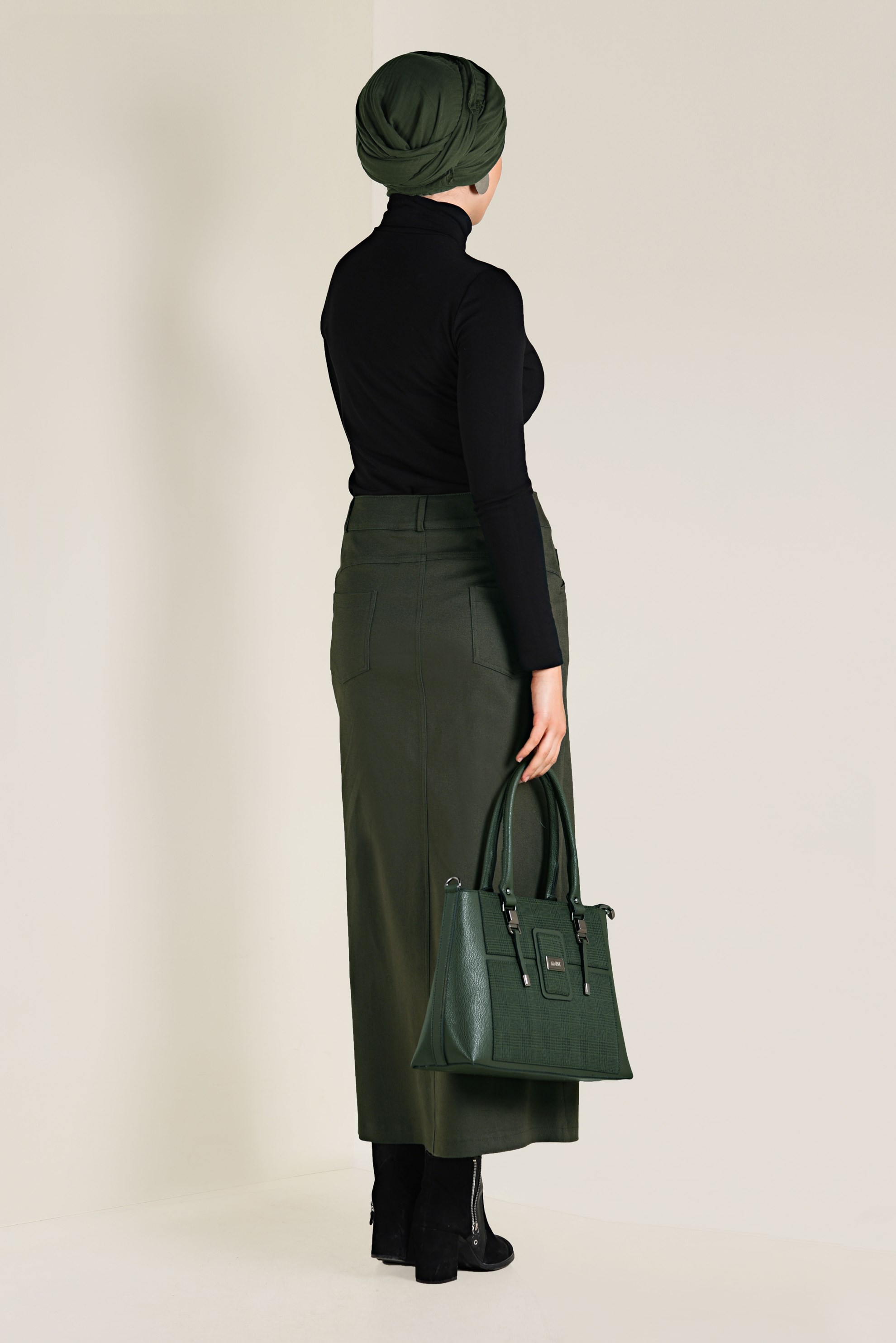 Tesettür giyim HAKİ PAMUKLU SPOR ETEK 6262