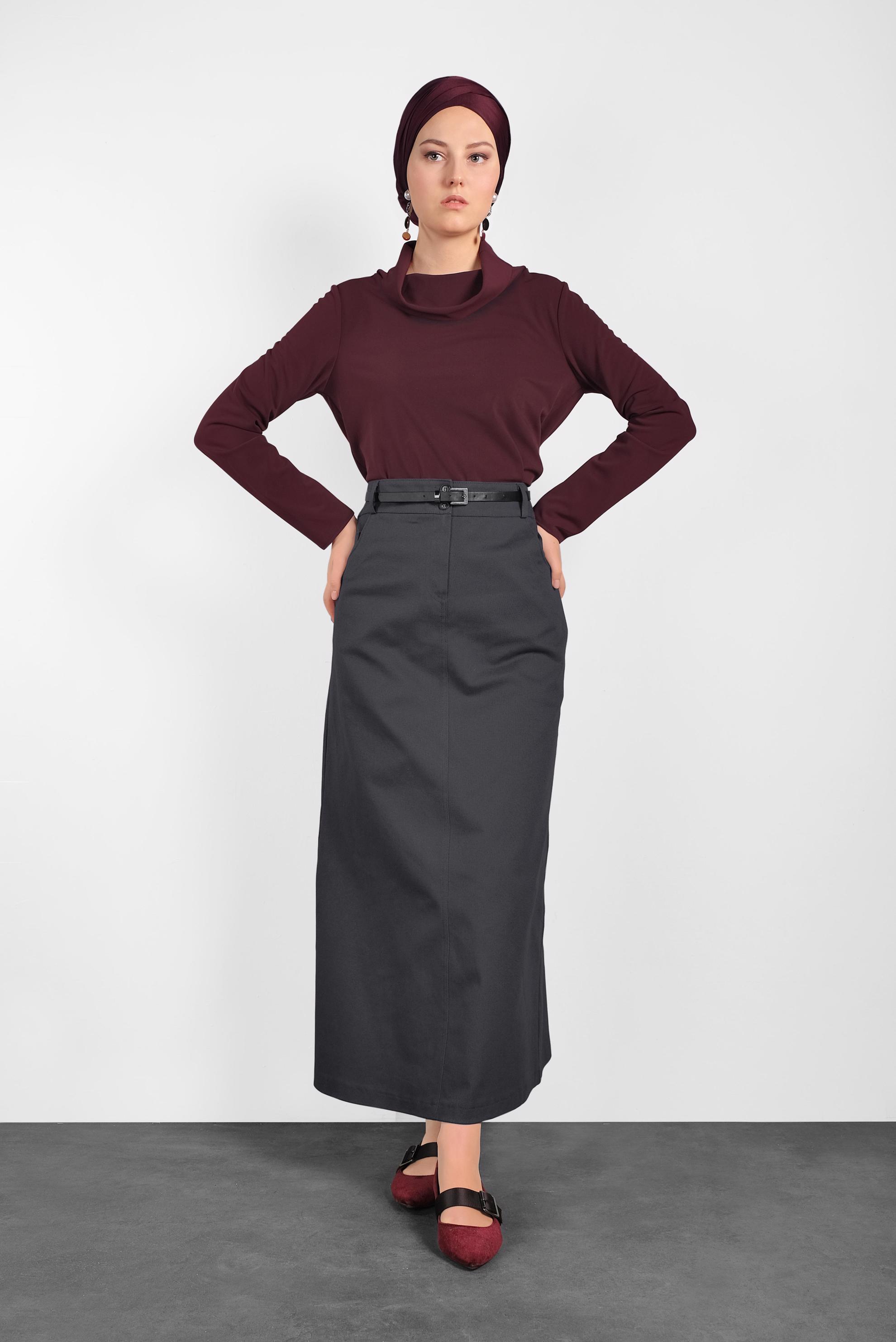 Tesettür giyim GRİ PAMUKLU SPOR ETEK 6262