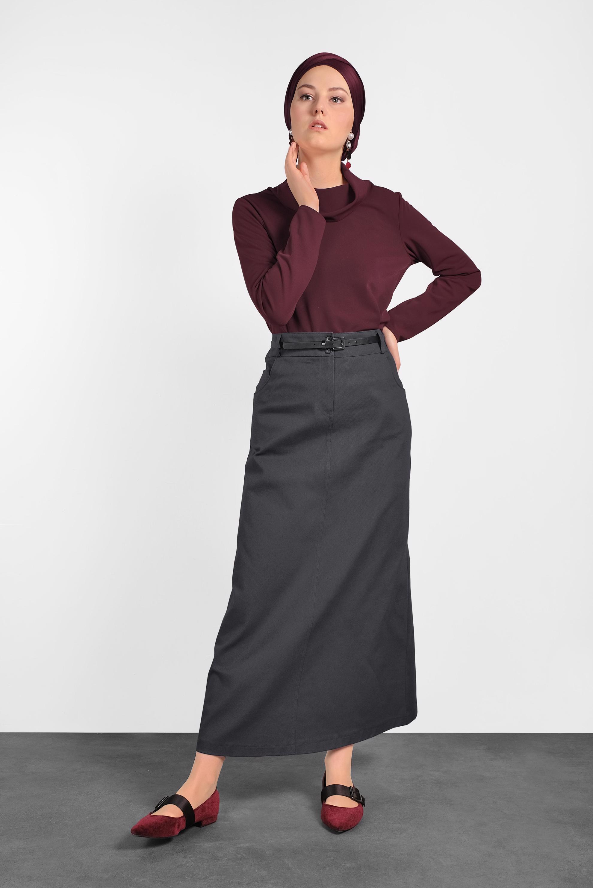 Tesettür giyim GRİ PAMUKLU SPOR ETEK 6262