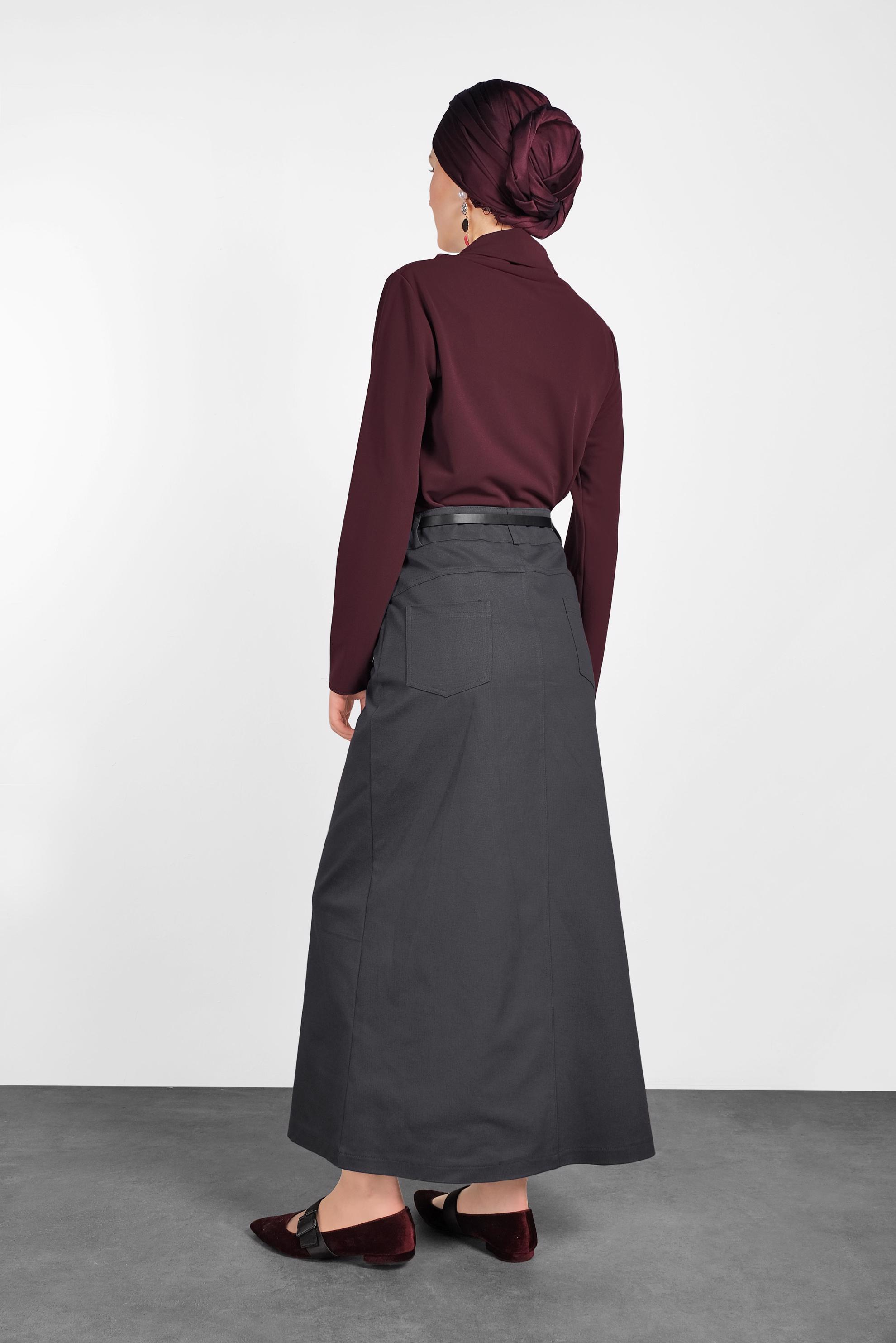 Tesettür giyim GRİ PAMUKLU SPOR ETEK 6262