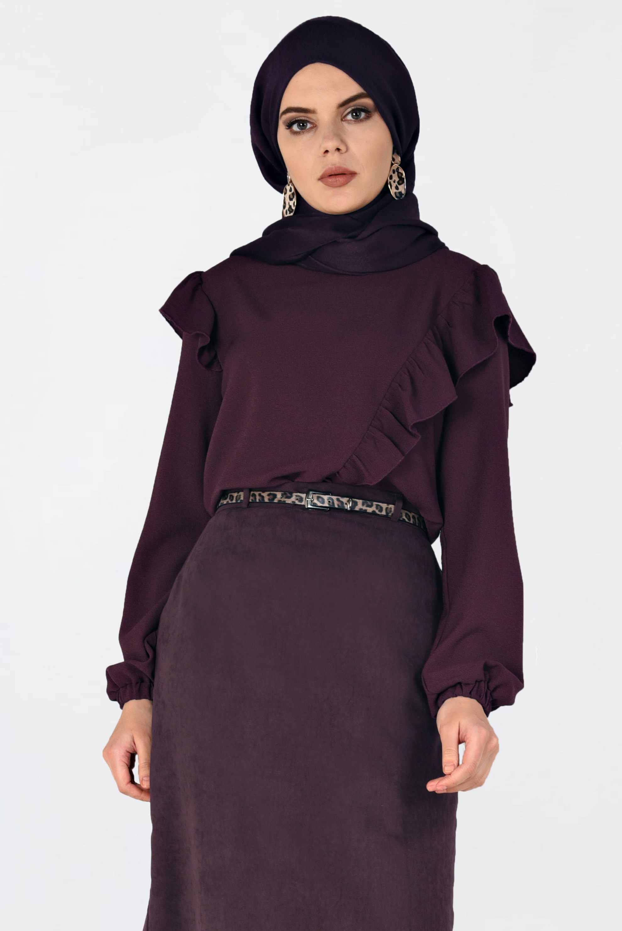 Tesettür giyim BORDO DÜZ KESİM SÜET ETEK 6263