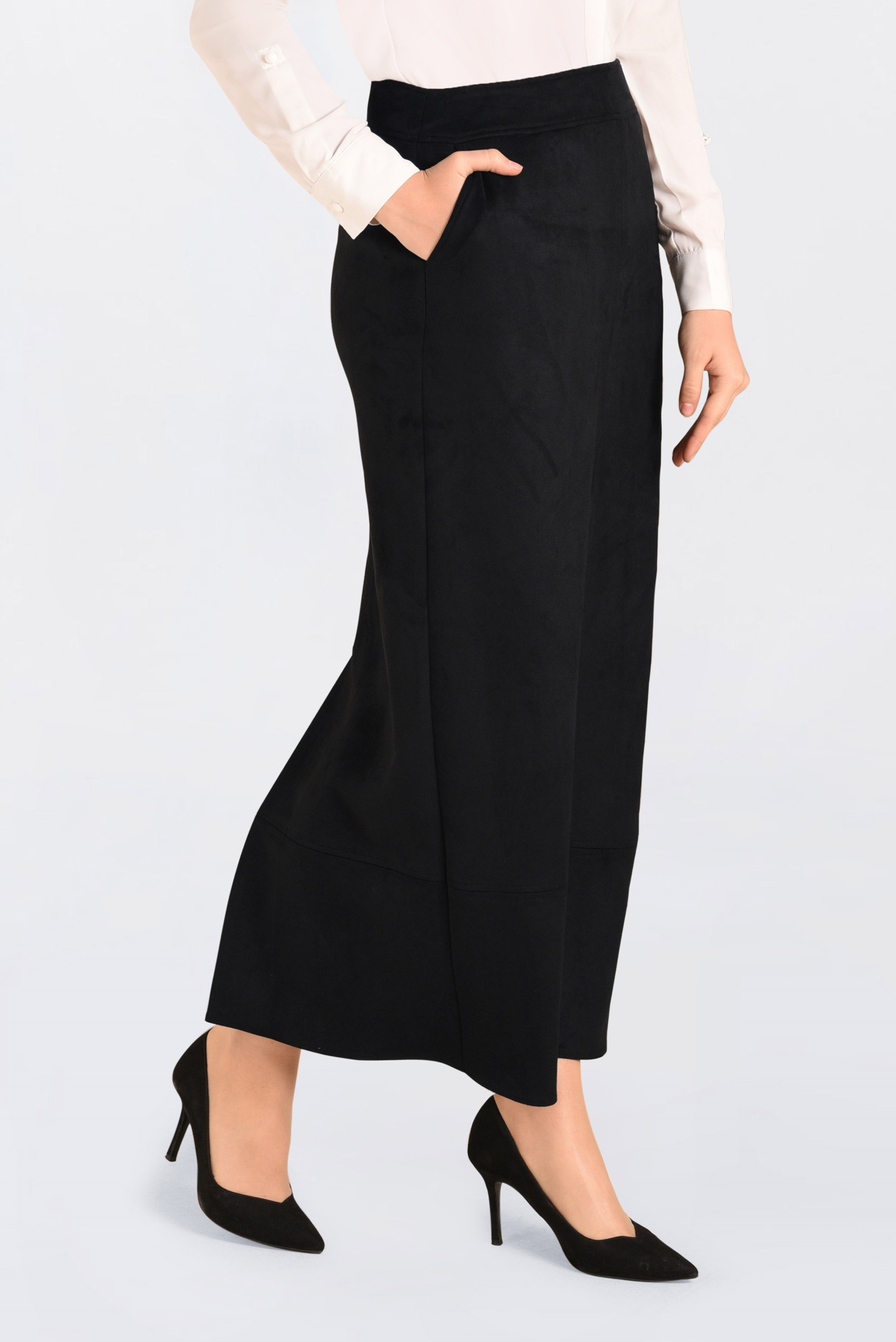 Tesettür giyim SİYAH GİZLİ YIRTMAÇLI SÜET ETEK 6264