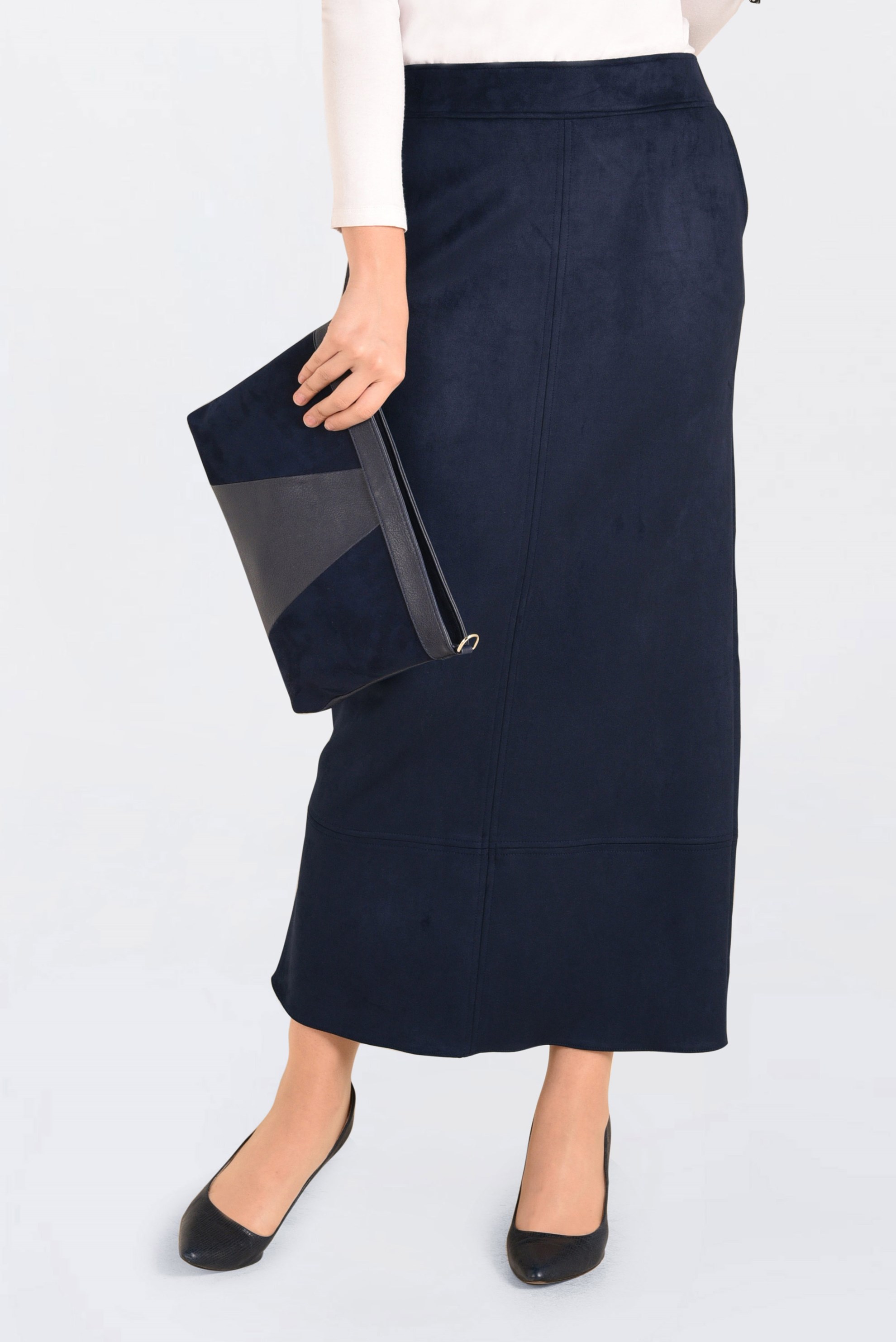 Tesettür giyim LACİVERT GİZLİ YIRTMAÇLI SÜET ETEK 6264