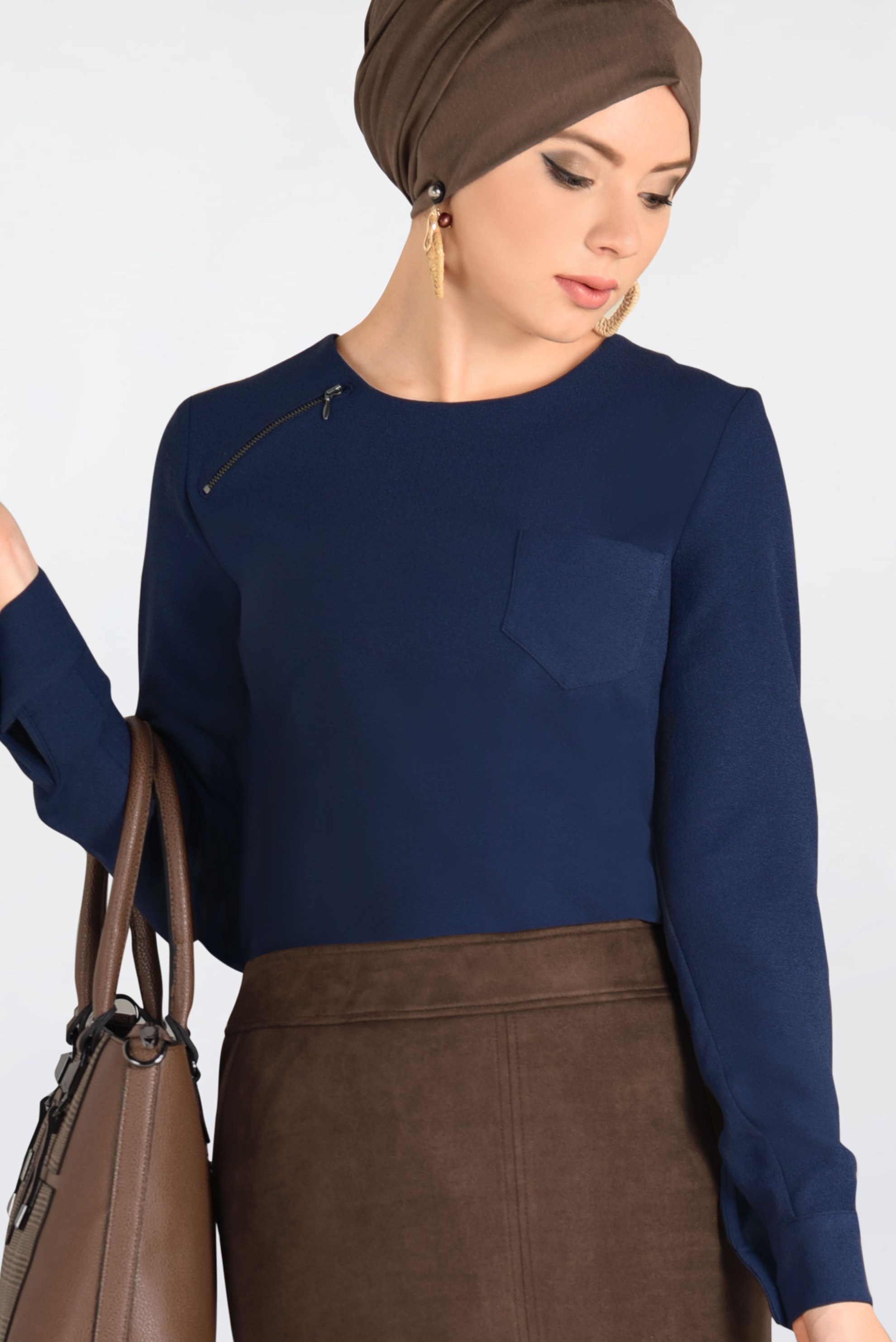 Tesettür giyim KAHVE GİZLİ YIRTMAÇLI SÜET ETEK 6264