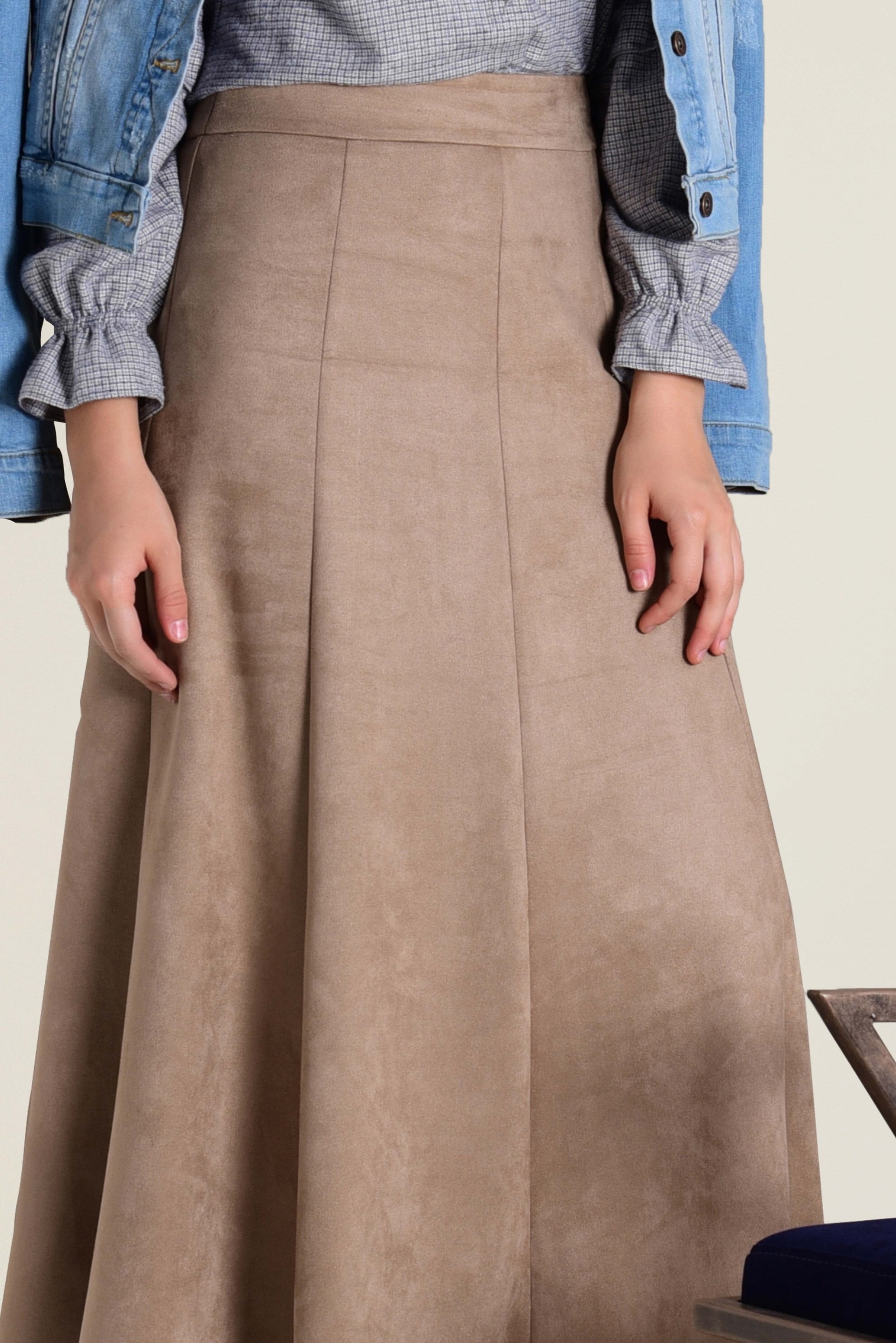 Tesettür giyim BEJ SÜET ÇAN ETEK 6265