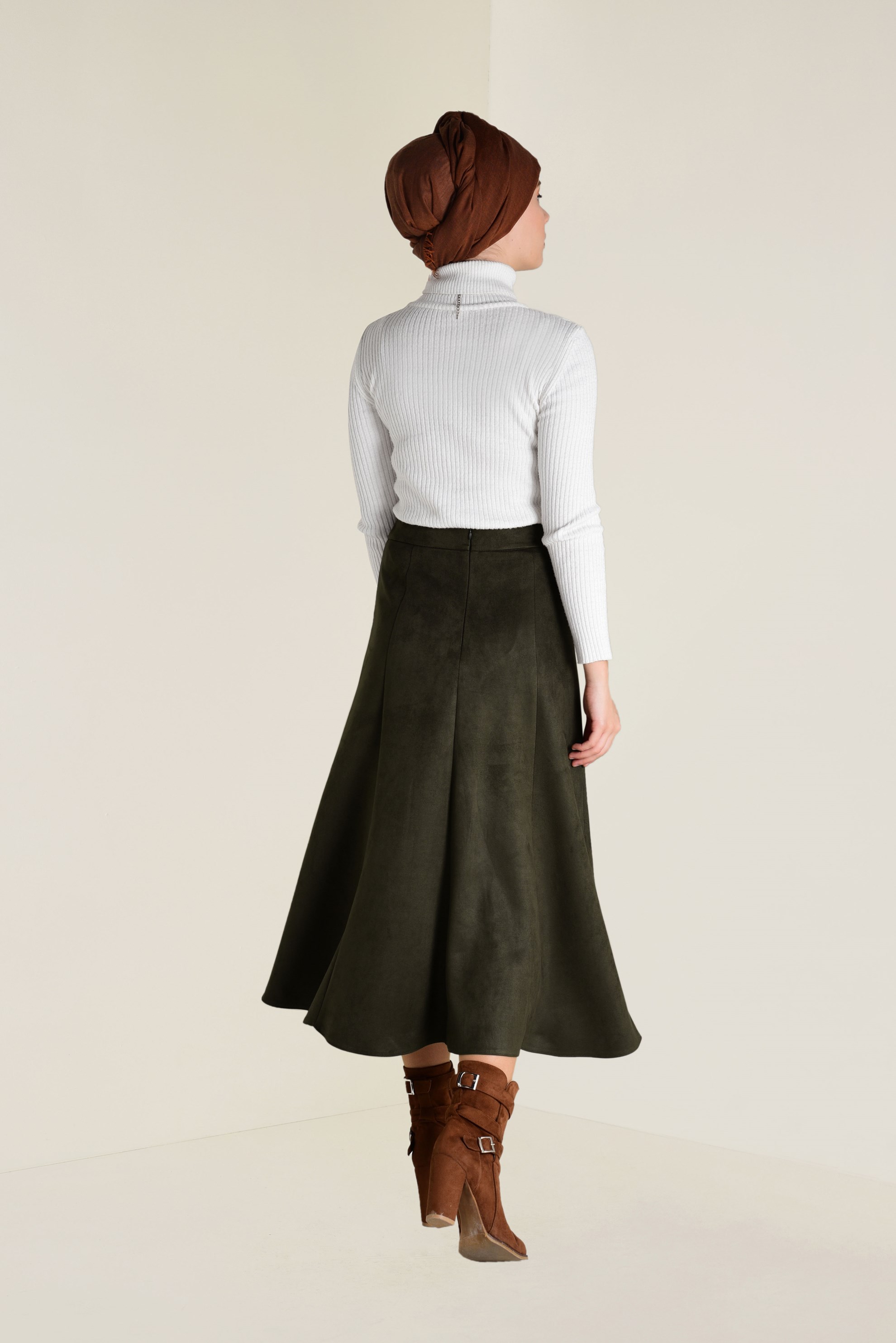 Tesettür giyim HAKİ SÜET ÇAN ETEK 6265