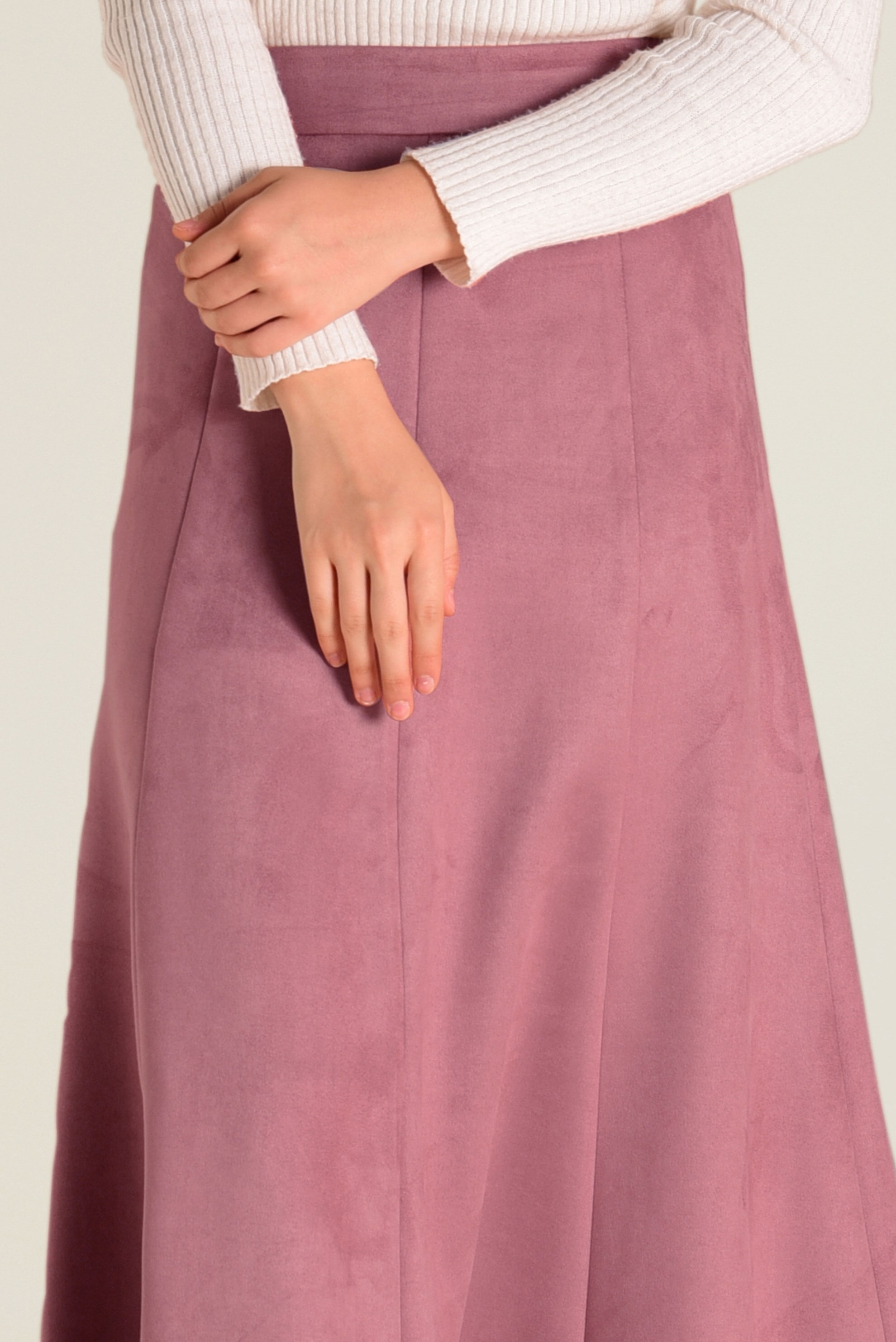 Tesettür giyim PUDRA SÜET ÇAN ETEK 6265