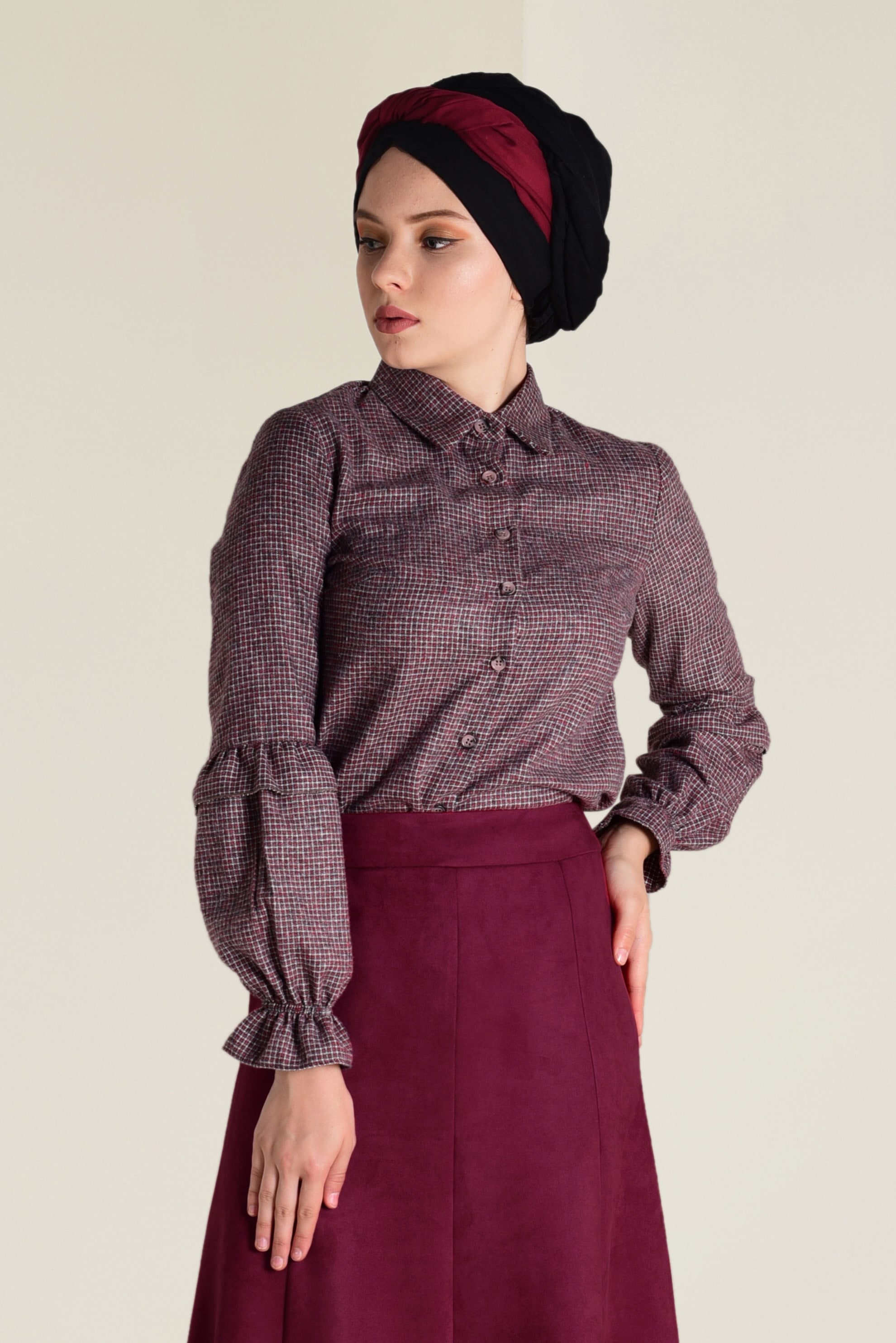 Tesettür giyim BORDO SÜET ÇAN ETEK 6265