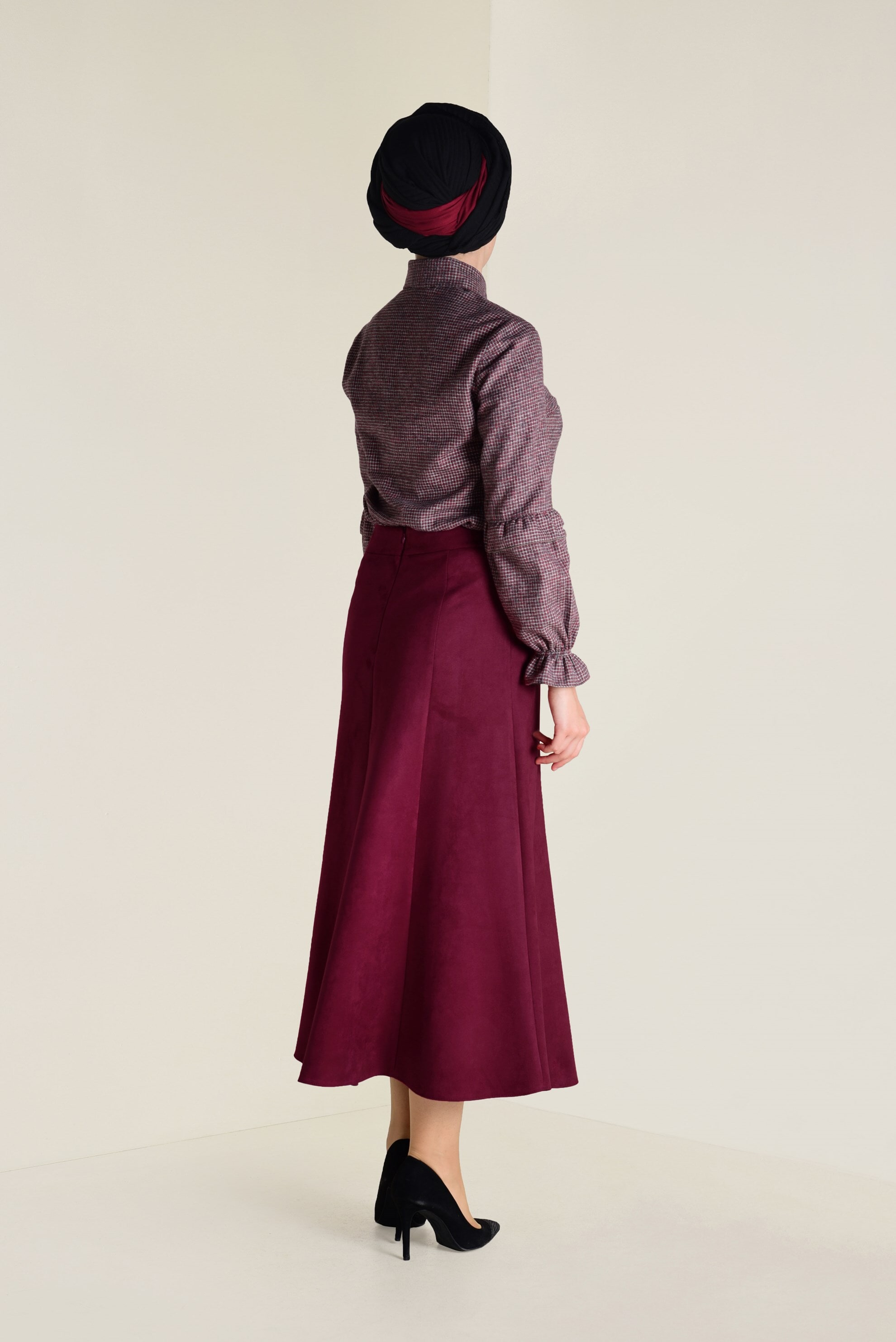 Tesettür giyim BORDO SÜET ÇAN ETEK 6265