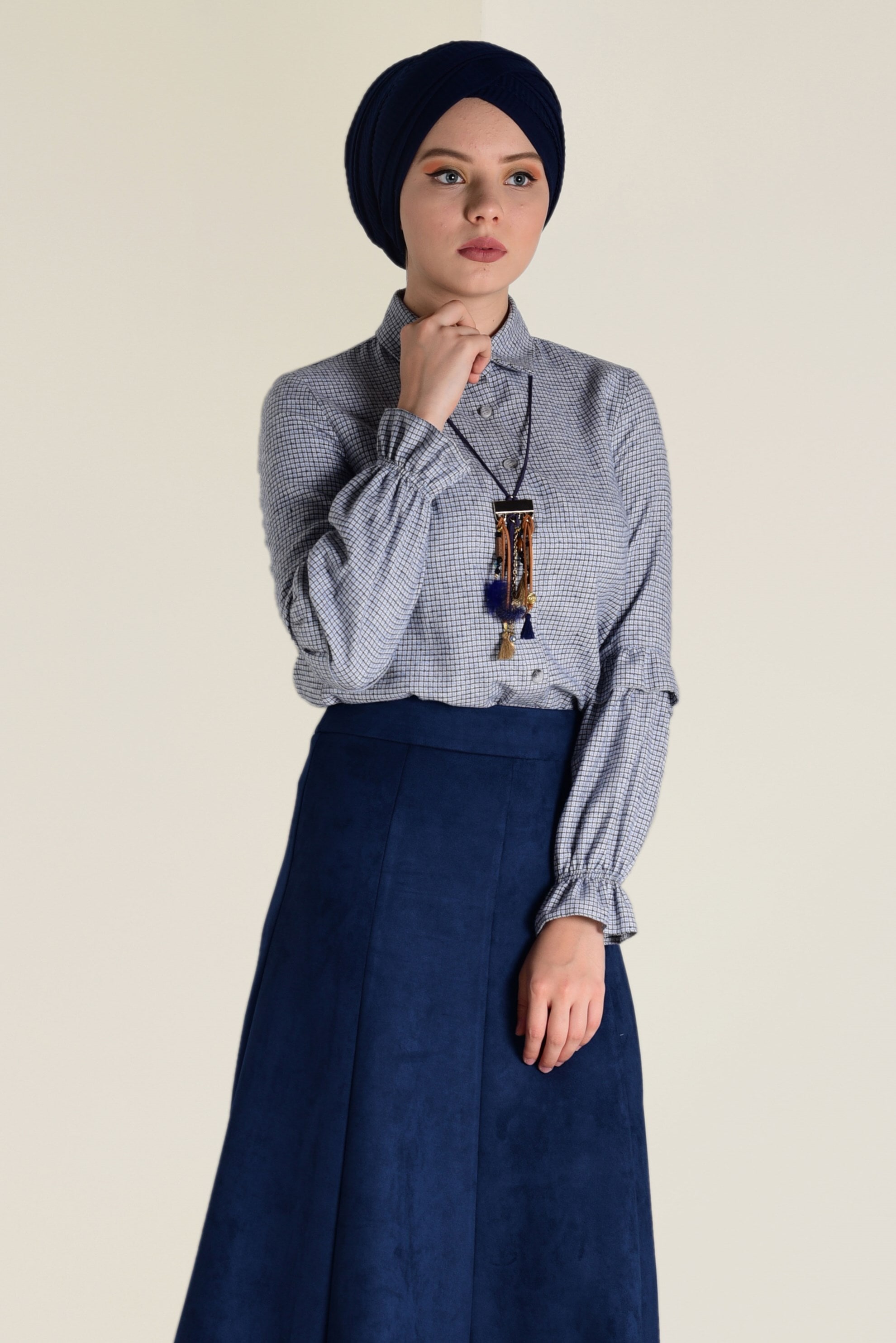 Tesettür giyim LACİVERT SÜET ÇAN ETEK 6265