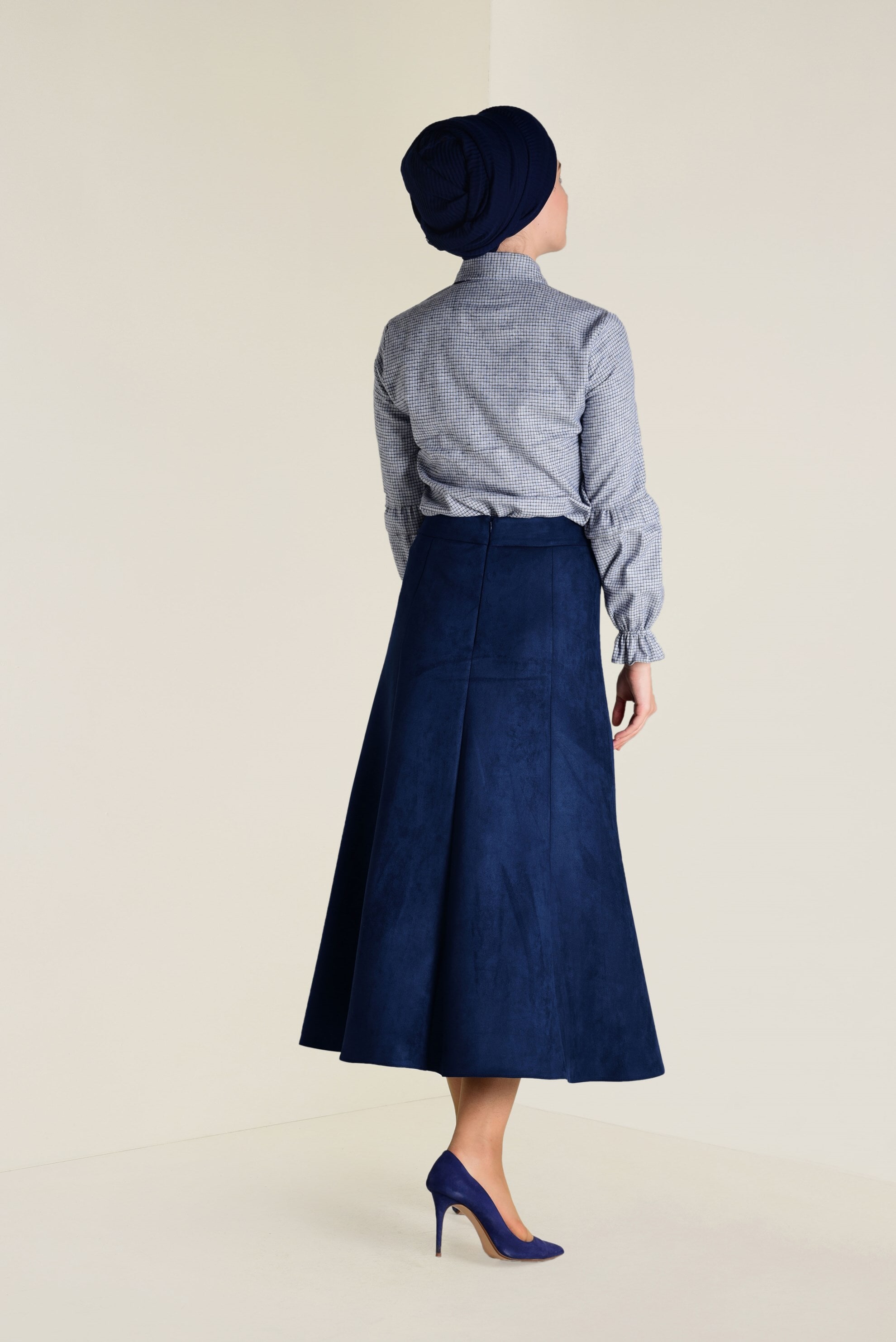 Tesettür giyim LACİVERT SÜET ÇAN ETEK 6265