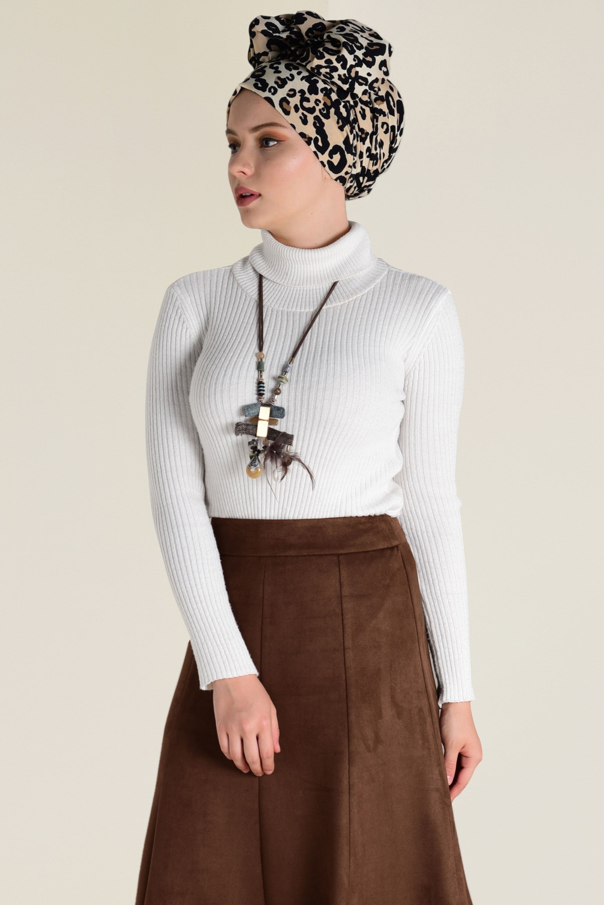 Tesettür giyim KAHVE SÜET ÇAN ETEK 6265